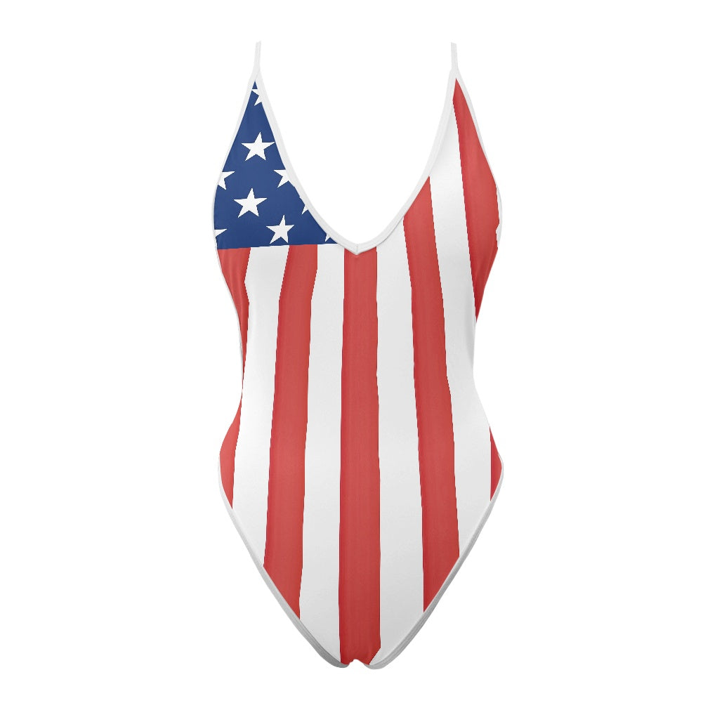 USA/American Flag Inspired One-Piece Thong Swimsuit Style-2