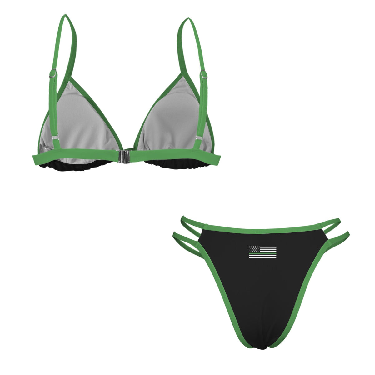 Thin Green Line Flag Inspired VDouble-Strap Triangle Bikini Set