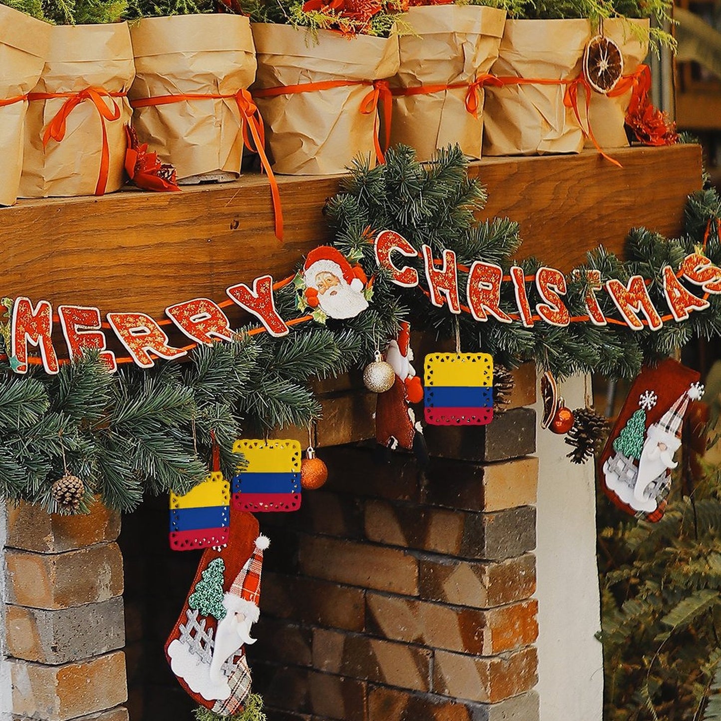 Colombia Flag Inspired Square Ceramic Ornament Made in the USA