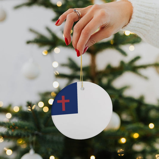 Christian Flag Inspired Circle Ceramic Ornament Made in USA Circle Ceramic Ornament (Made in USA)