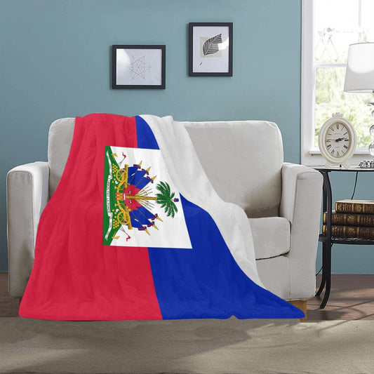 Cozy Luv My Flag blanket with vibrant Haitian flag design.