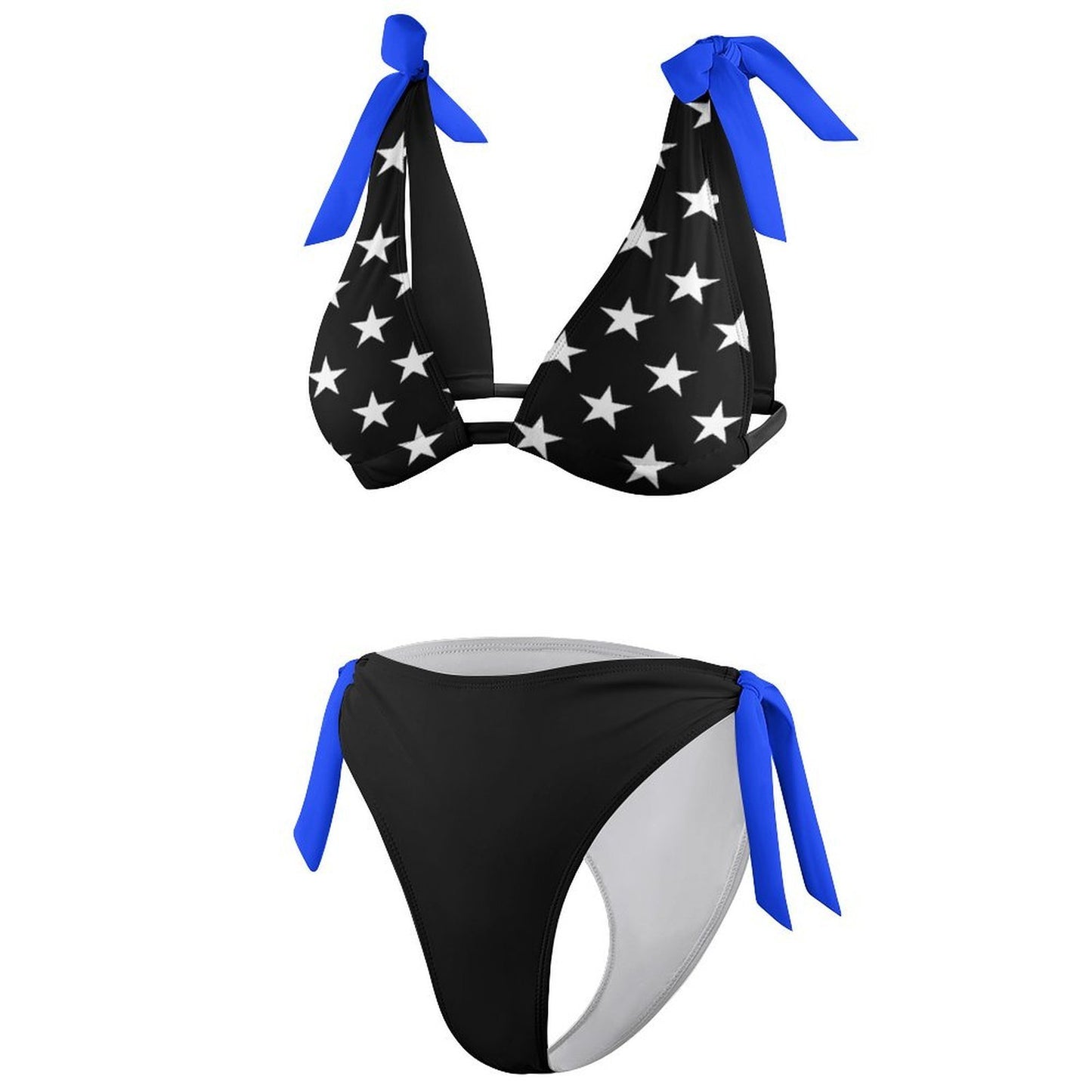 Thin Blue Line Flag Inspired Tie-Side High-Waist Bikini Set Style-2