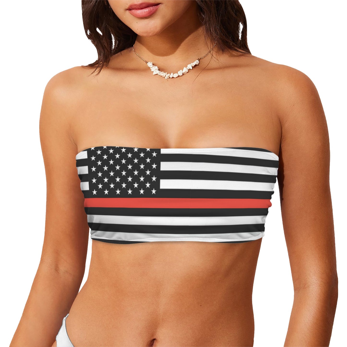 Thin Red Line Flag Inspired Bandeau Tube Bikini Top