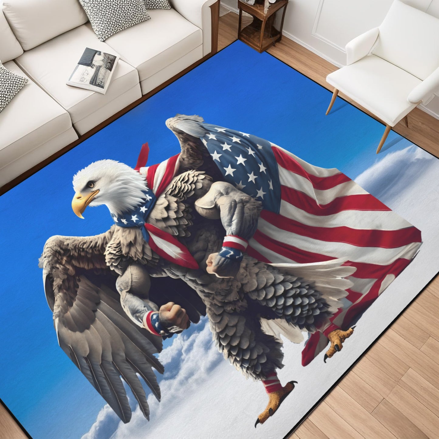 USA/American Flag Inspired Eagle with Cape 84x60 Inch Area Rug with Black Binding (Made in the USA)