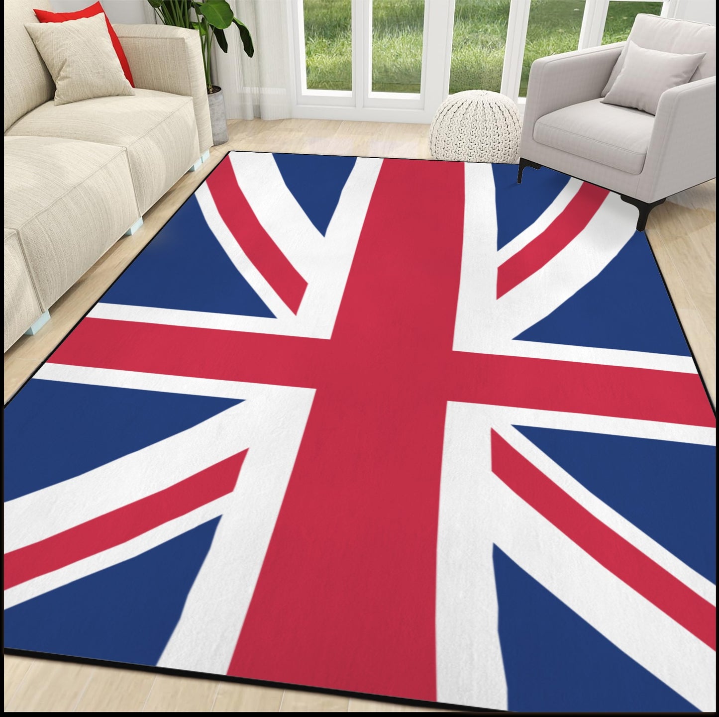 UK/Great Britain Flag Inspired 84x60 Inch Area Rug with Black Binding (Made in the USA)