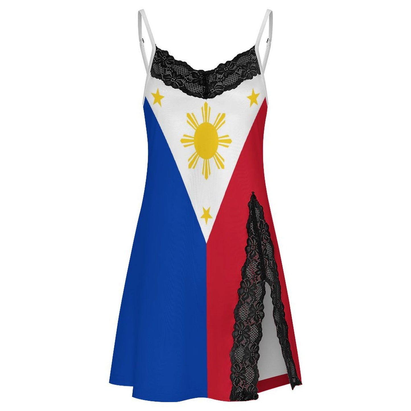 Philippines Flag Inspired Women's Lace Slit Cami Pajama Dress
