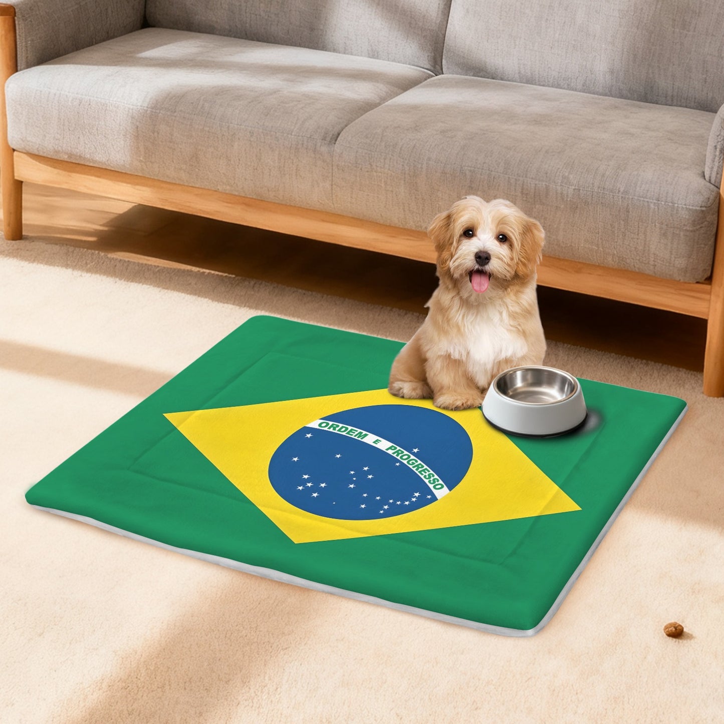 Brazil Flag Inspired Pet Mat 25x18inch (Made in the USA)