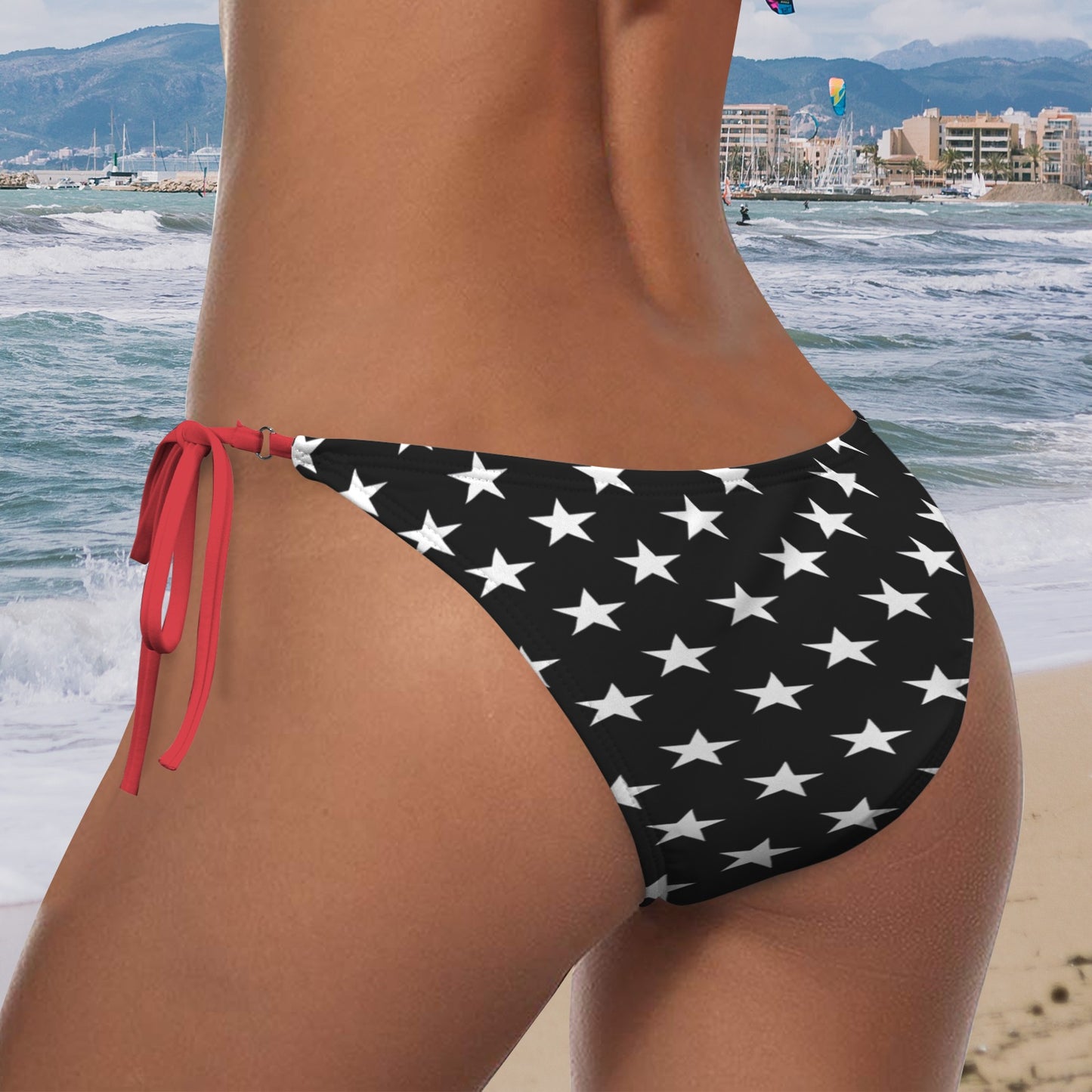 Thin Red Line Flag Inspired Stars Sexy Halter Bikini Bottom