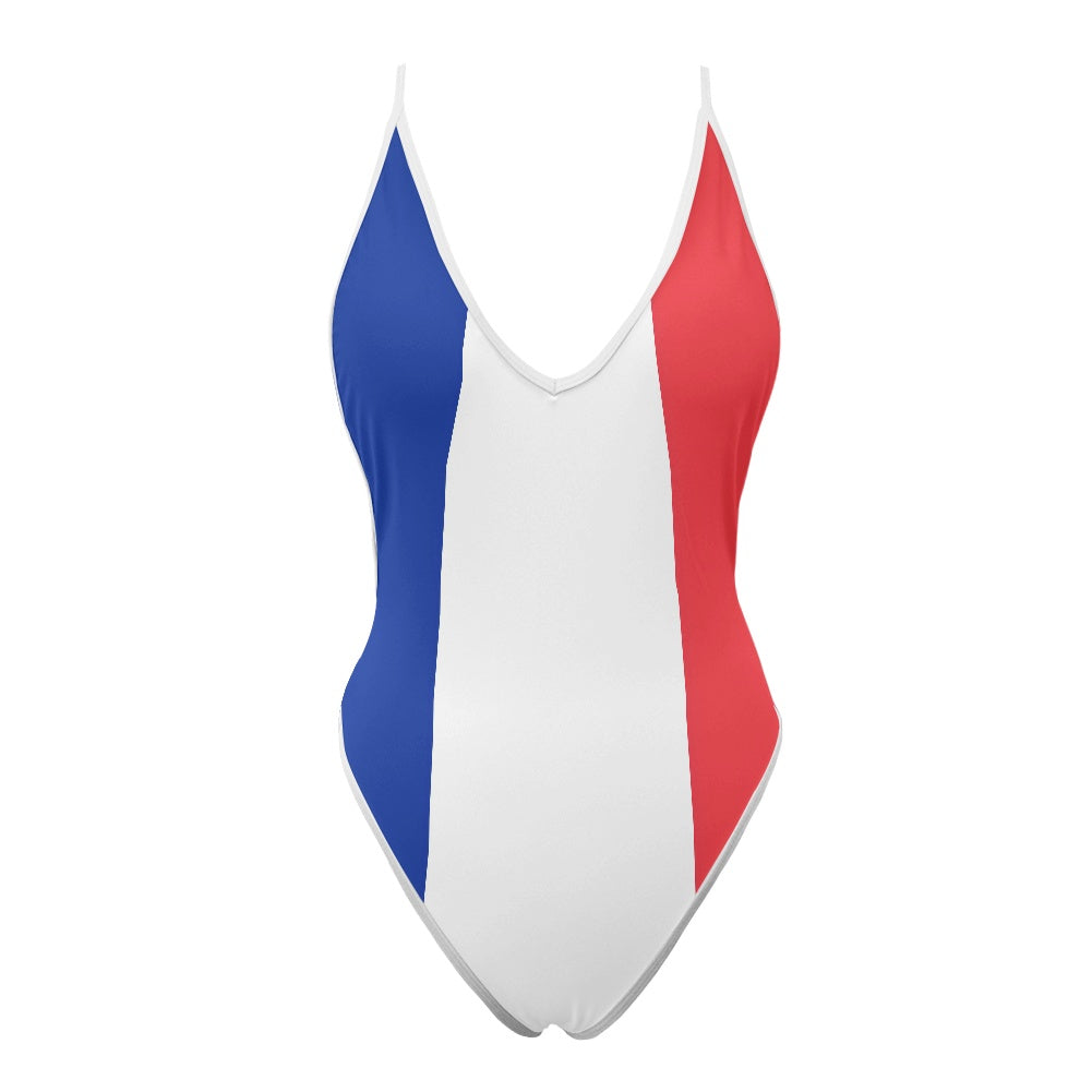 France Flag Inspired One-Piece Thong Swimsuit