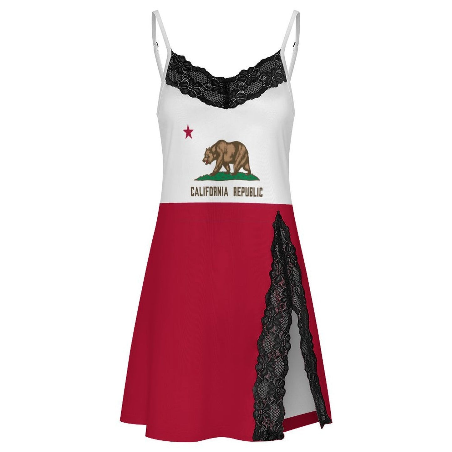 California Flag Inspired Women's Lace Slit Cami Pajama Dress
