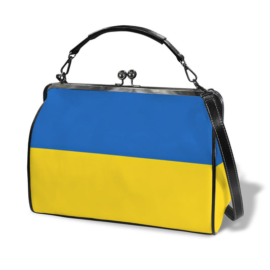 Ukraine Flag Inspired Kisslock Crossbody Shoulder Bag-Large
