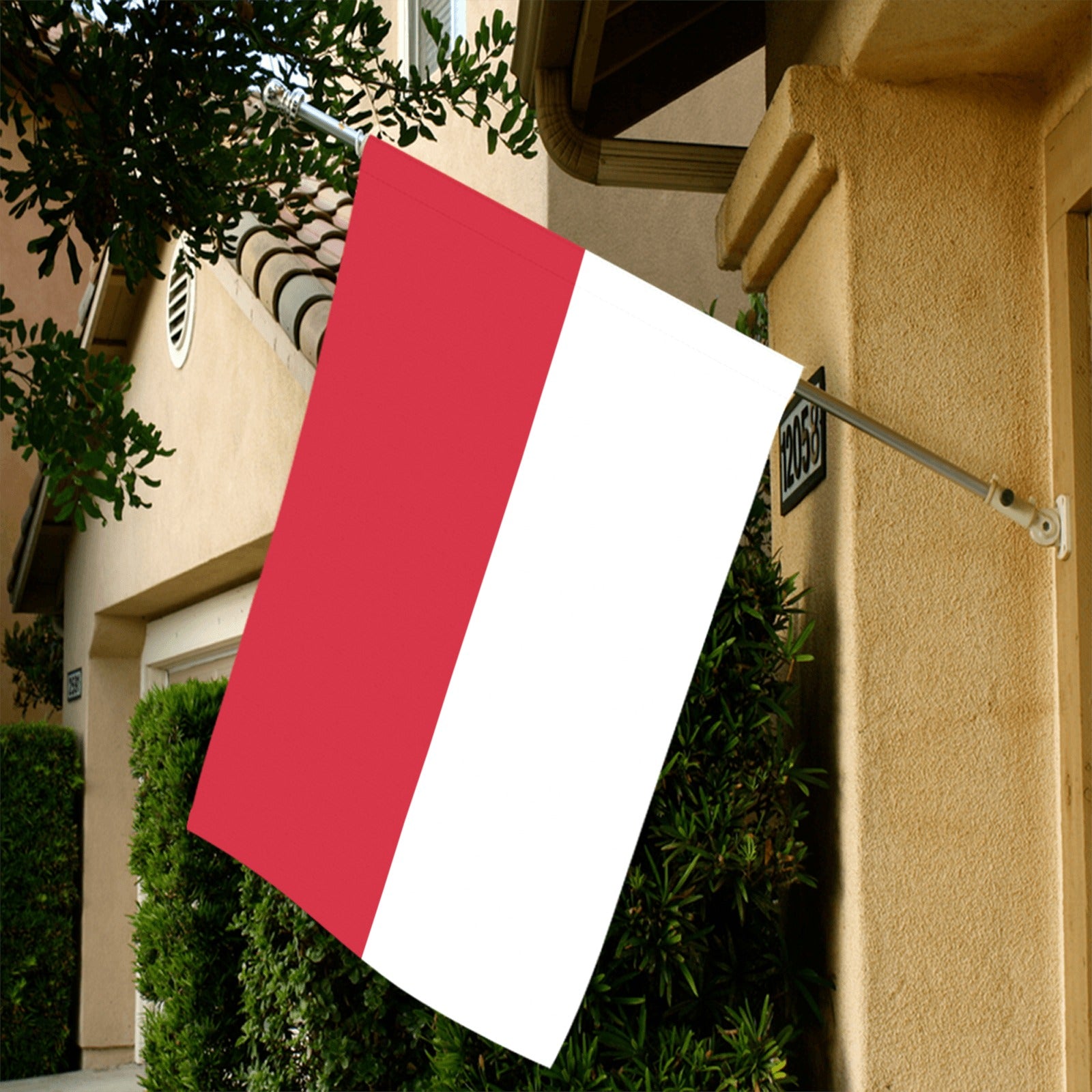Luv My Flag red and white flag on house.