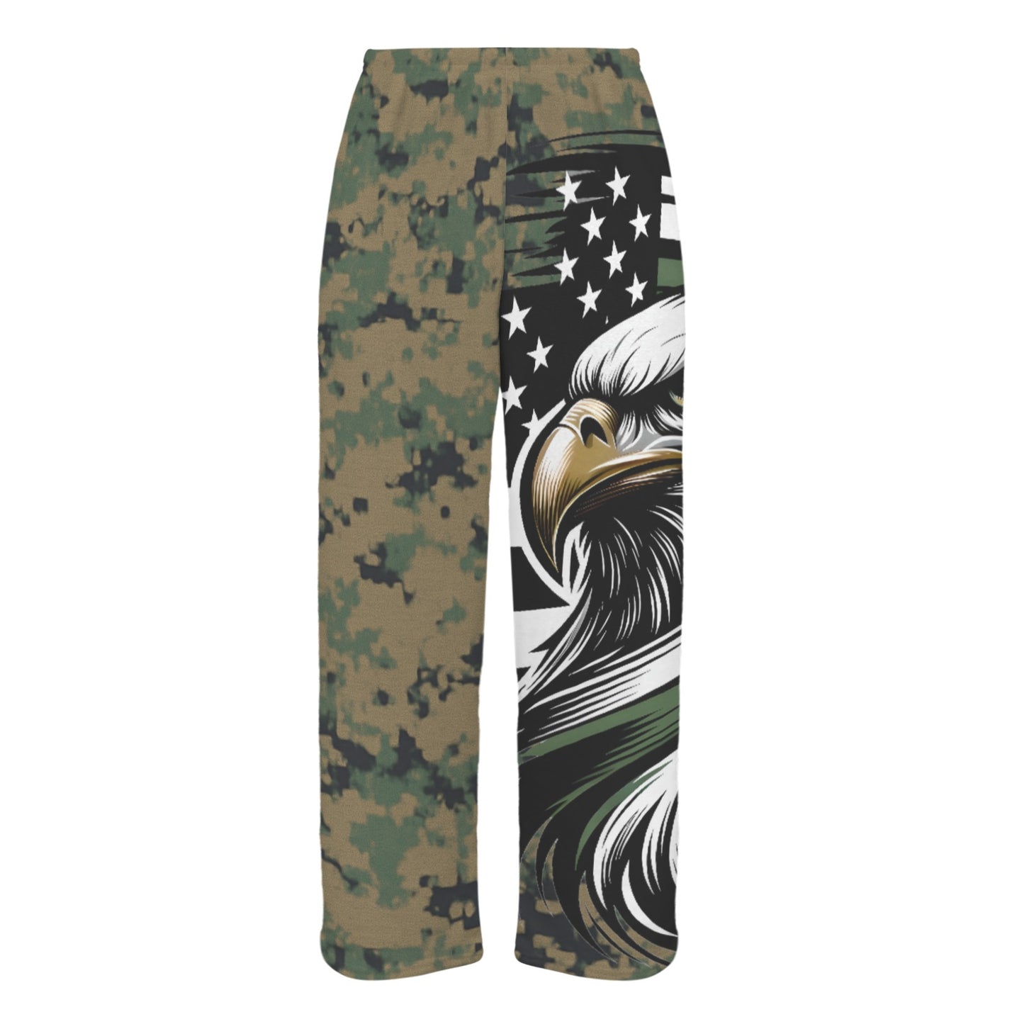 Thin Green Line Flag Inspired Eagle on Digital Camo Women's Flannel Pajama Trousers Made in the USA