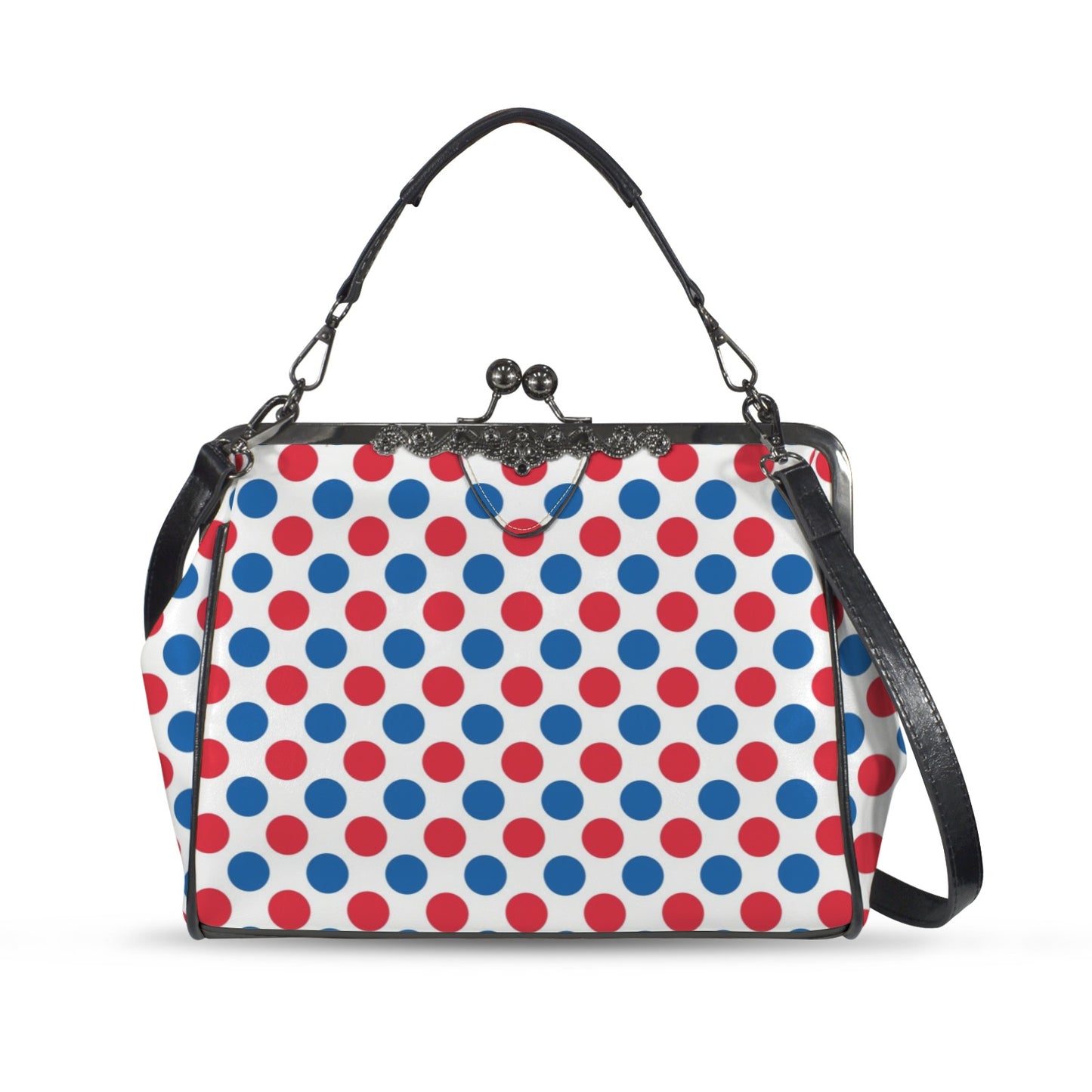 USA/American Flag Inspired Polka Dot Pattern Kisslock Crossbody Shoulder Bag