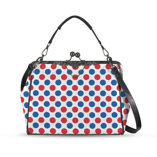 USA/American Flag Inspired Polka Dot Pattern Kisslock Crossbody Shoulder Bag