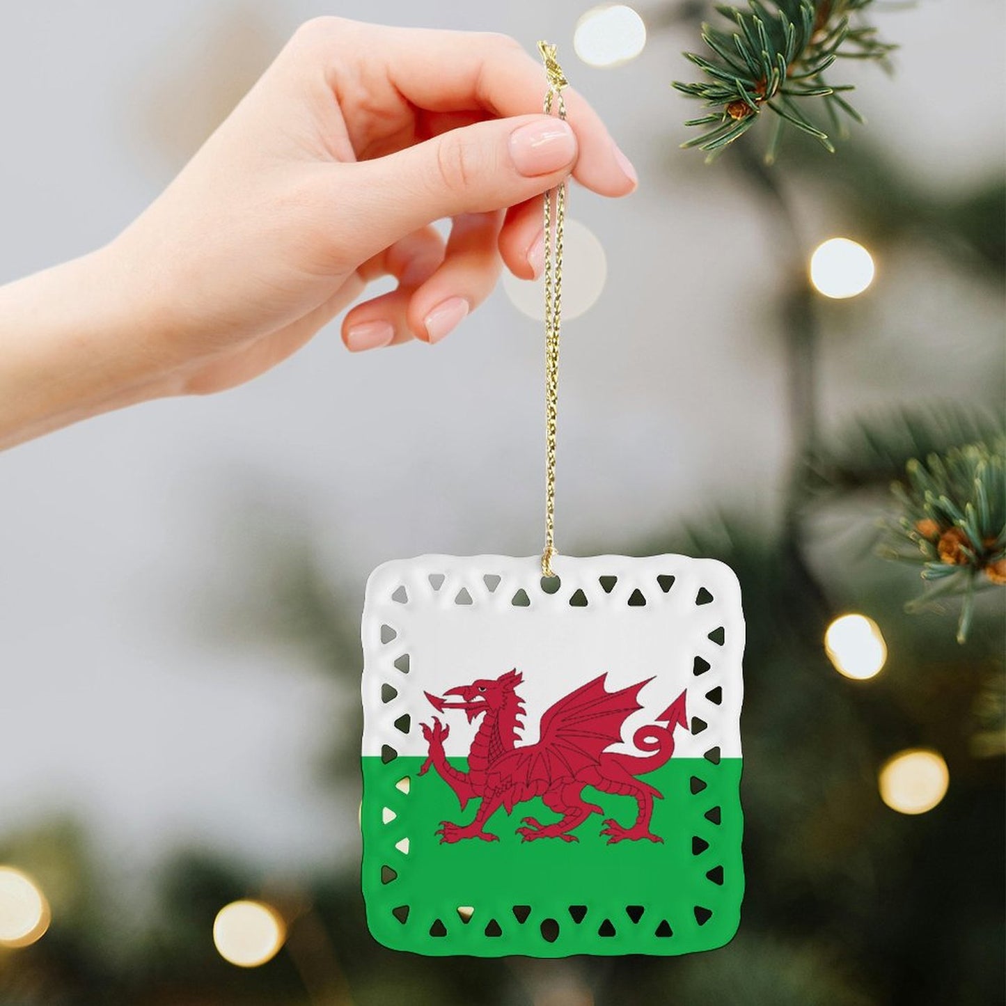 Wales Flag Inspired Square Ceramic Ornament Made in the USA