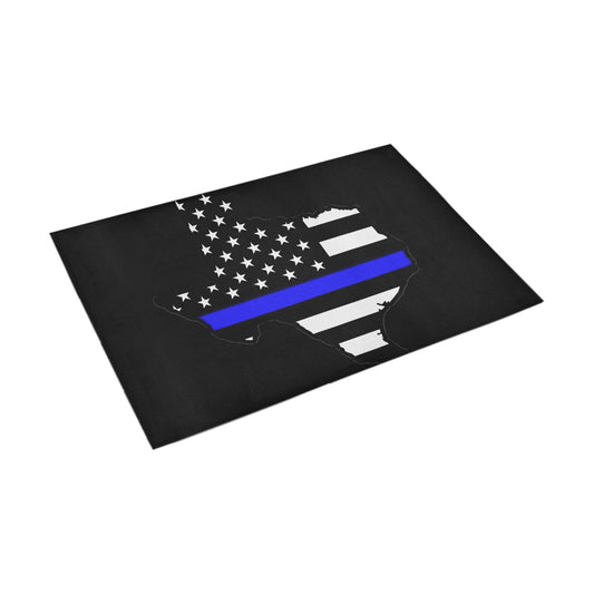 Texas Shape Thin Blue Line Flag Inspired Doormat 30" x 18" (Sponge Material)