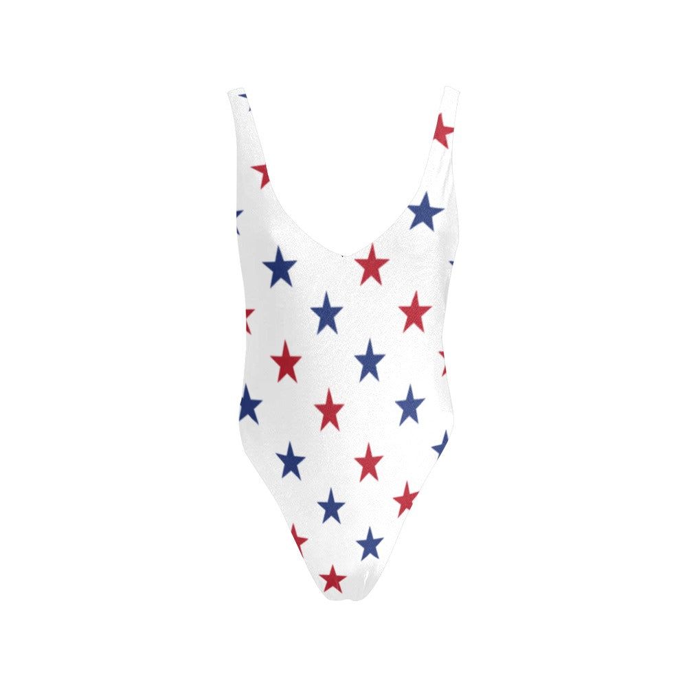 USA/American Flag Inspired Red and Blue Stars w/Blue String Women’s Backless One-Piece Swimsuit