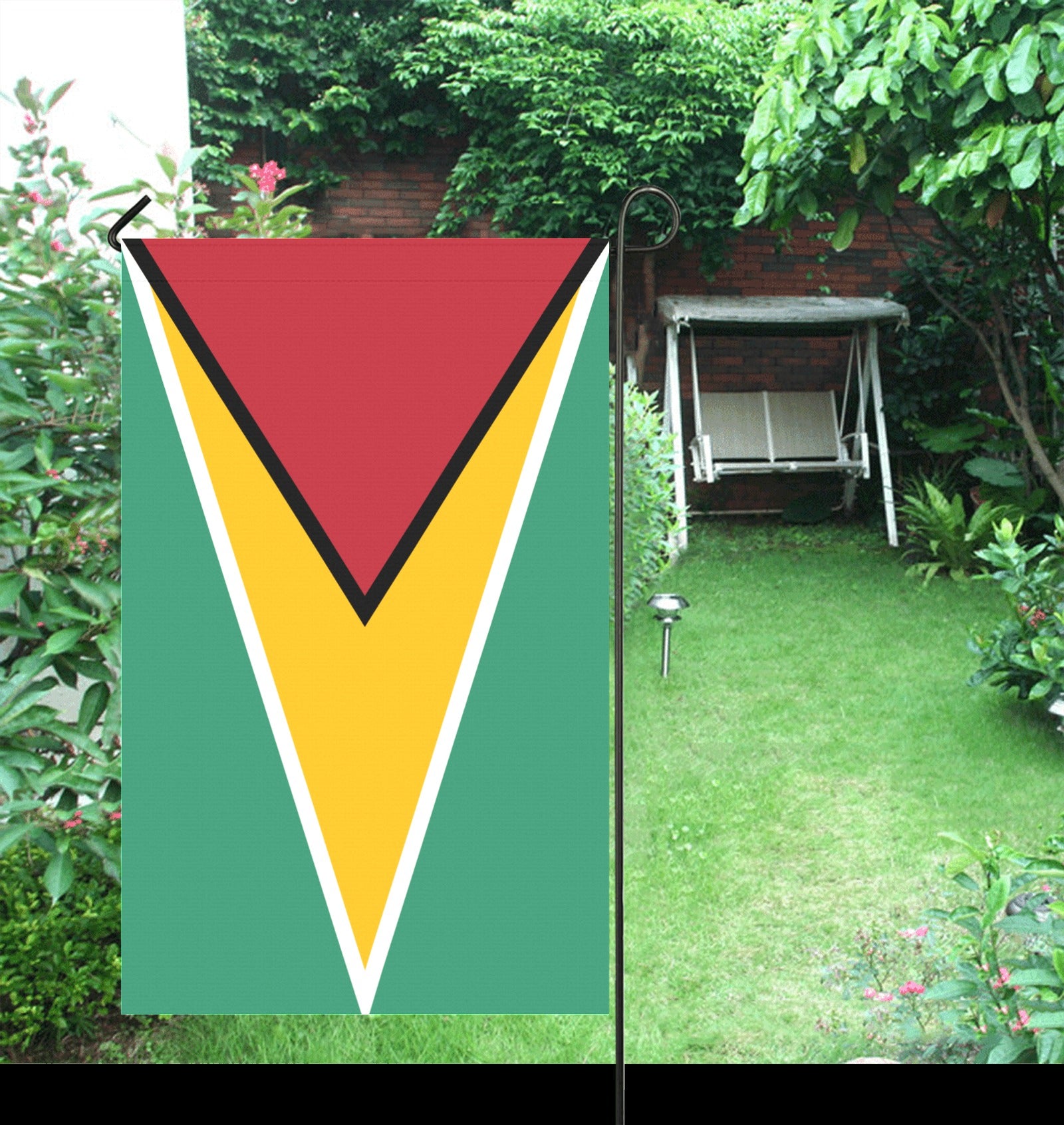 Garden with Luv My Flag featuring colorful geometric design.
