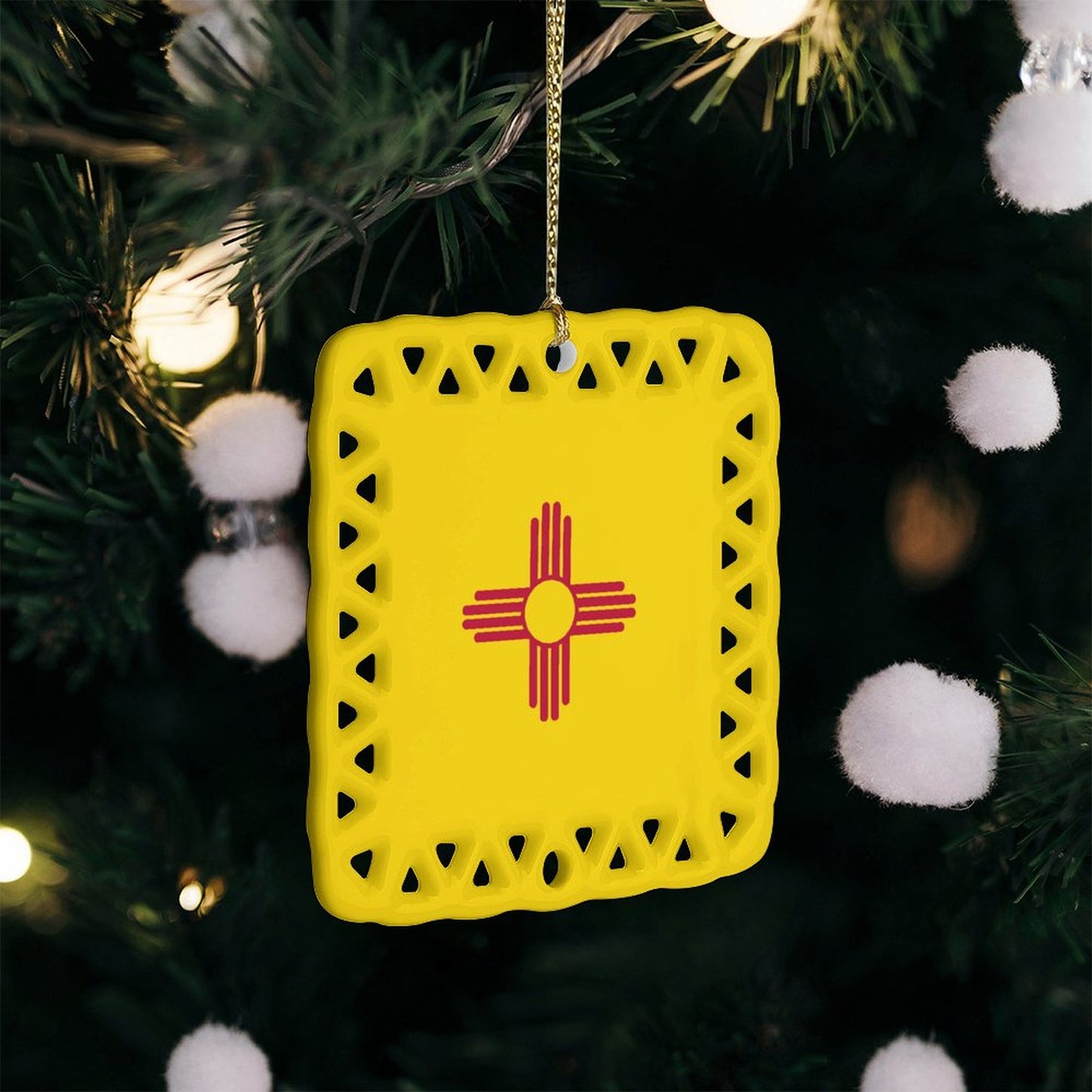 New Mexico Flag Inspired Square Ceramic Ornament Made in the USA