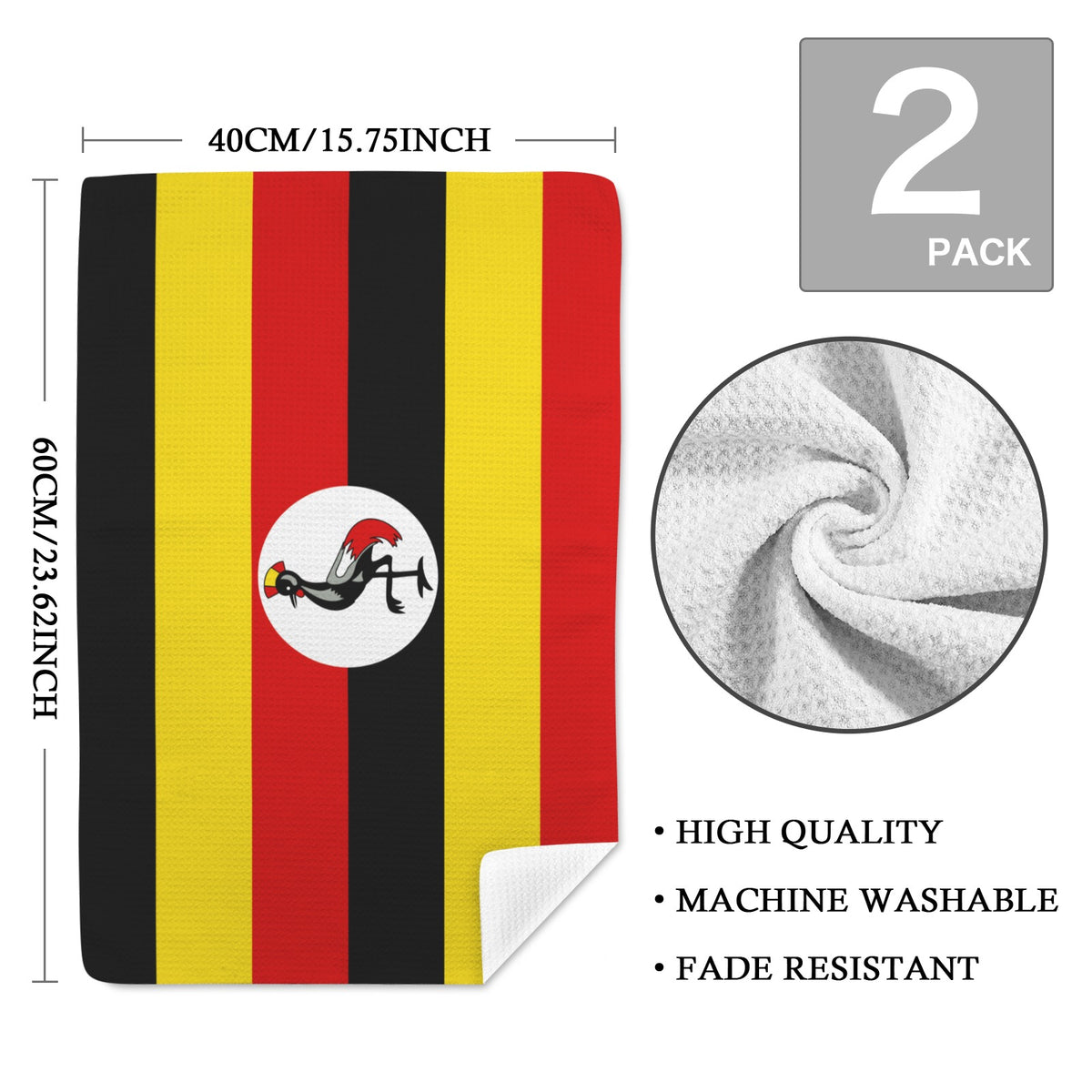 Uganda Flag Inspired Kitchen Towel 40X60cm (Pack of 2) | Printed In the USA