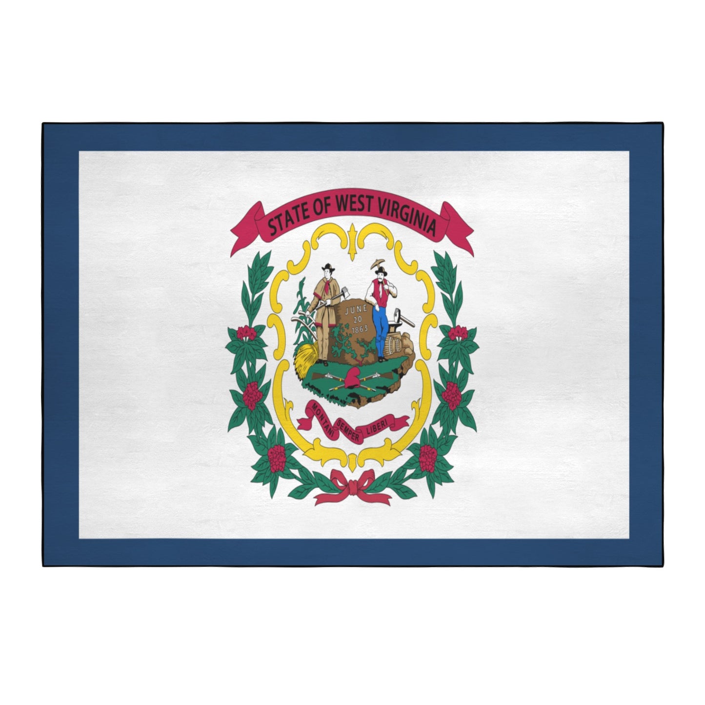 West Virginia Flag Inspired 84x60 Inch Area Rug with Black Binding (Made in the USA)
