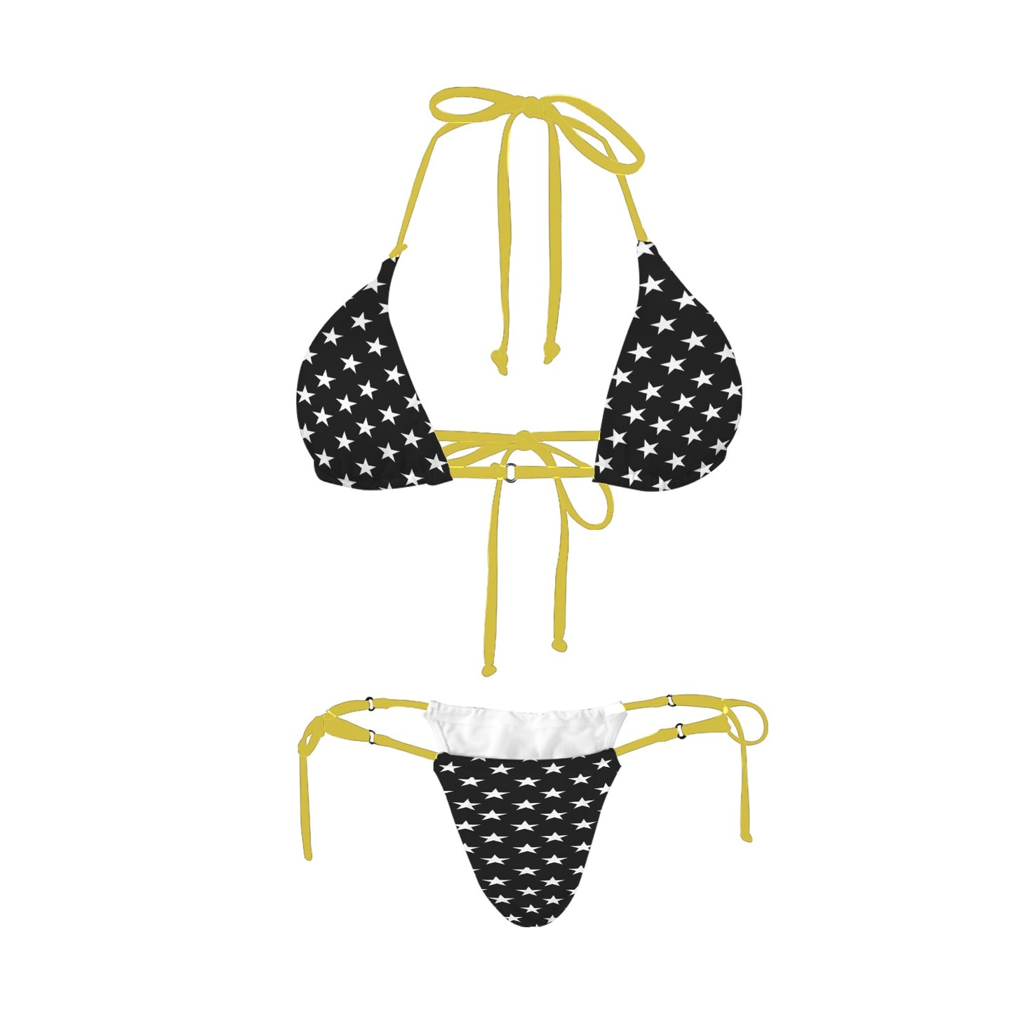 Luv My Flag bikini, stars pattern, yellow straps, stylish design.