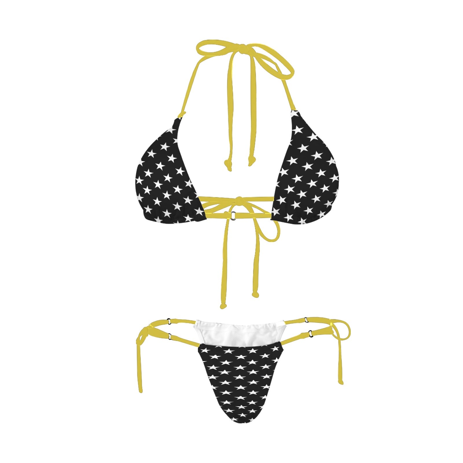 Luv My Flag bikini, stars pattern, yellow straps, stylish design.