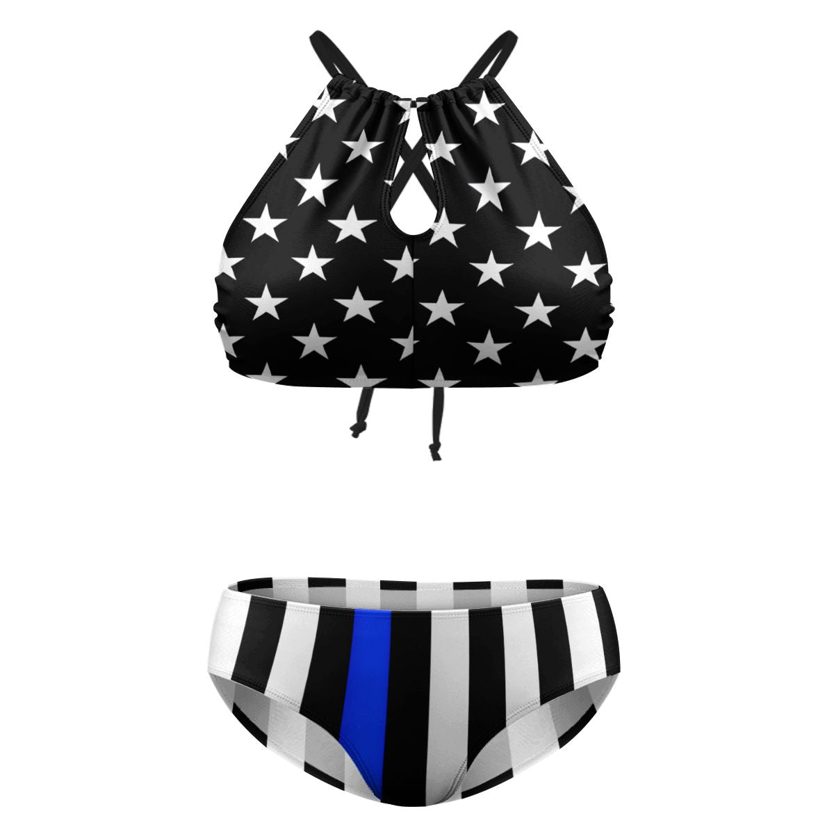 Thin Blue Line Flag Inspired Plus Size High Waisted Bikini