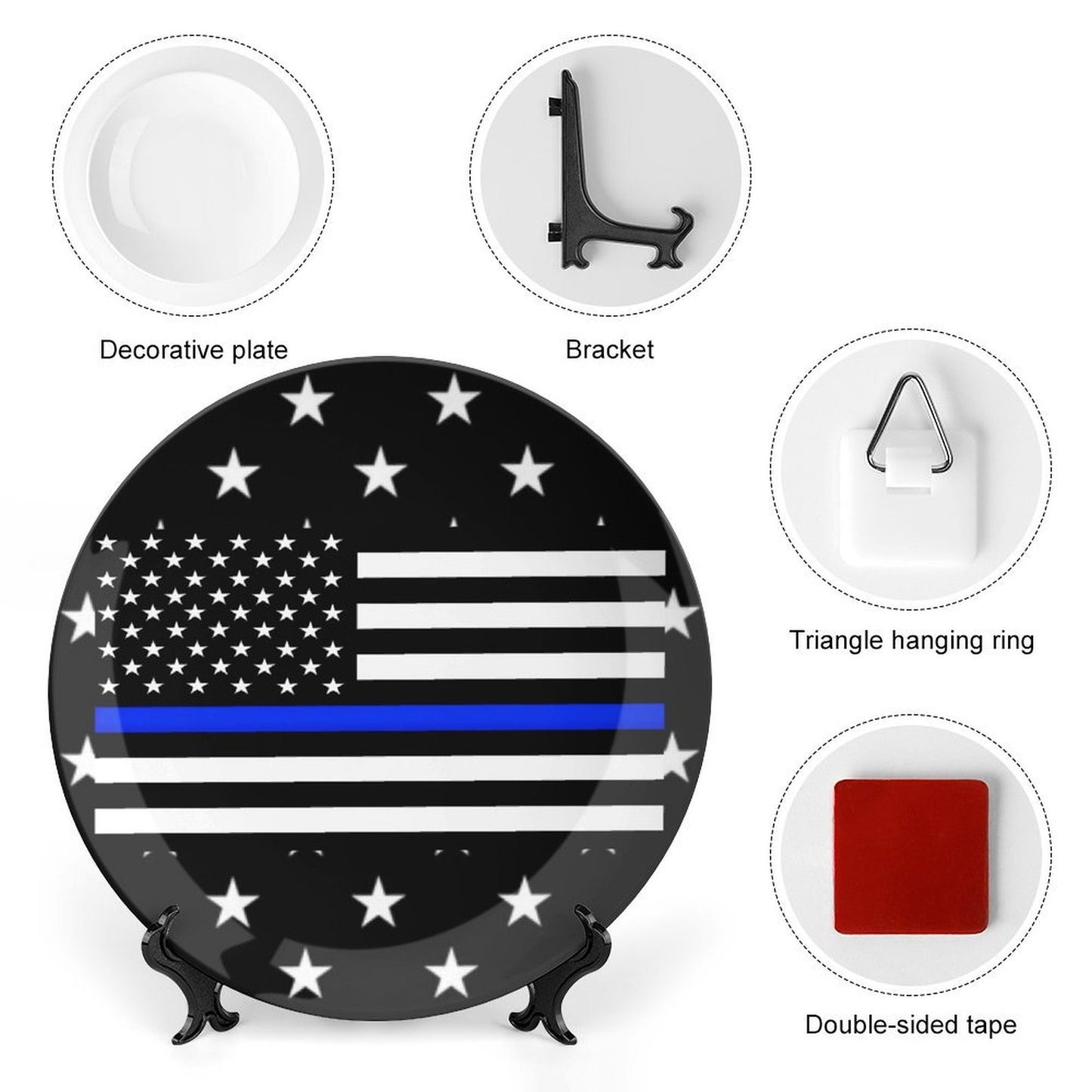 Thin Blue Line Flag Inspired Bone China Decorative Plate