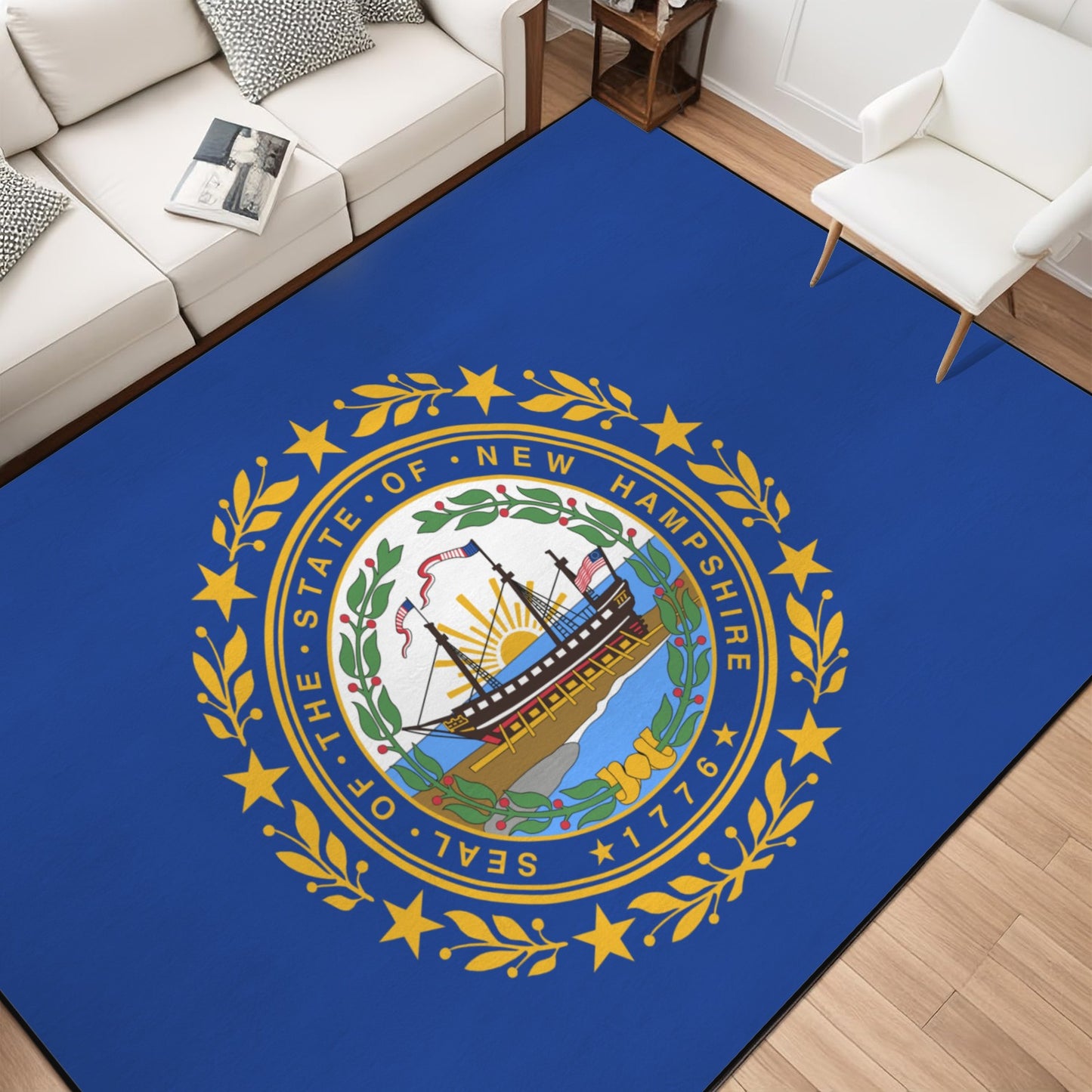 New Hampshire Flag Inspired 84x60 Inch Area Rug with Black Binding (Made in the USA)