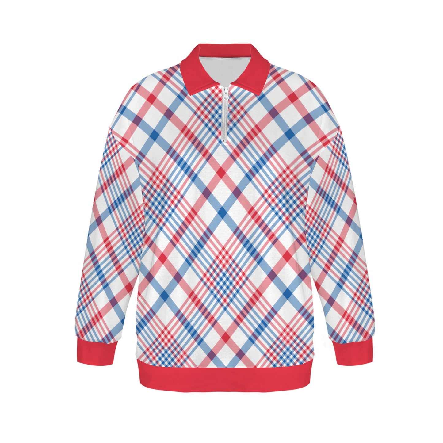 USA/American Flag Plaid Pattern Women's Quarter Zip Pullover Sweatshirt