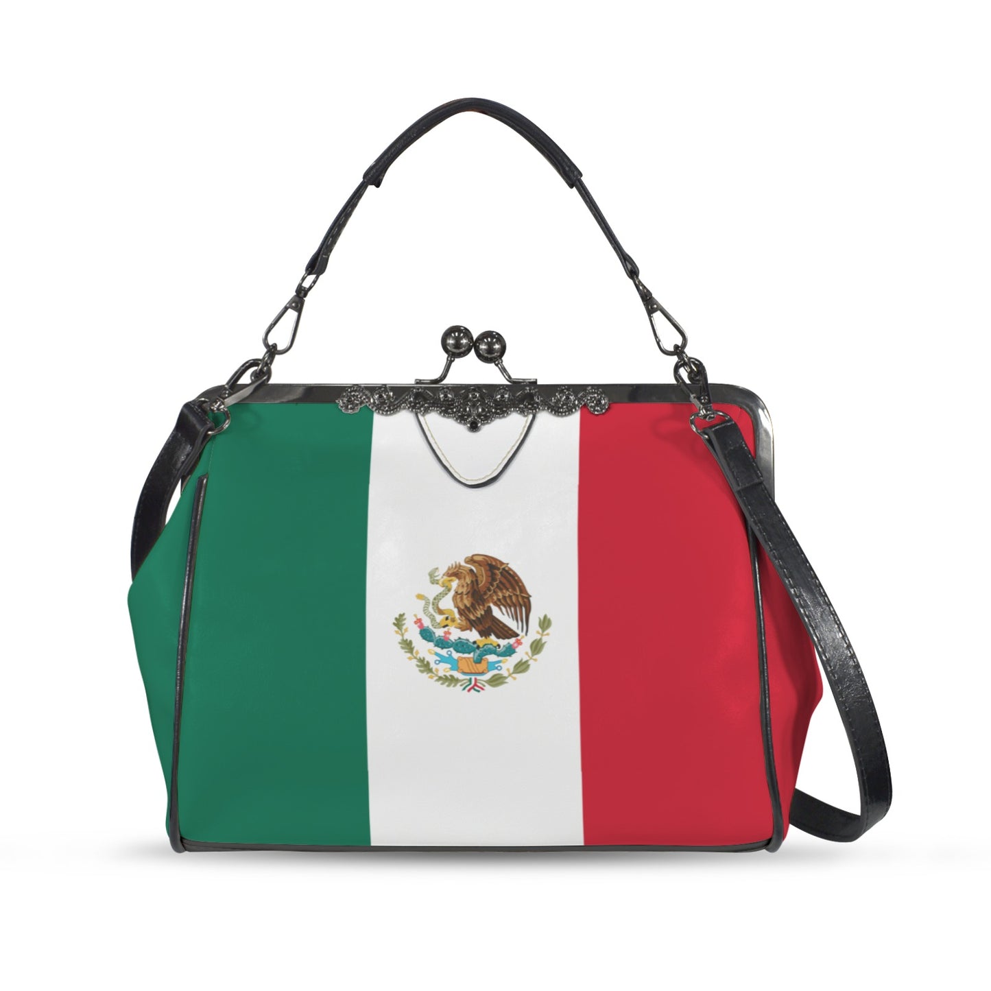 Mexico Flag Inspired Kisslock Crossbody Shoulder Bag