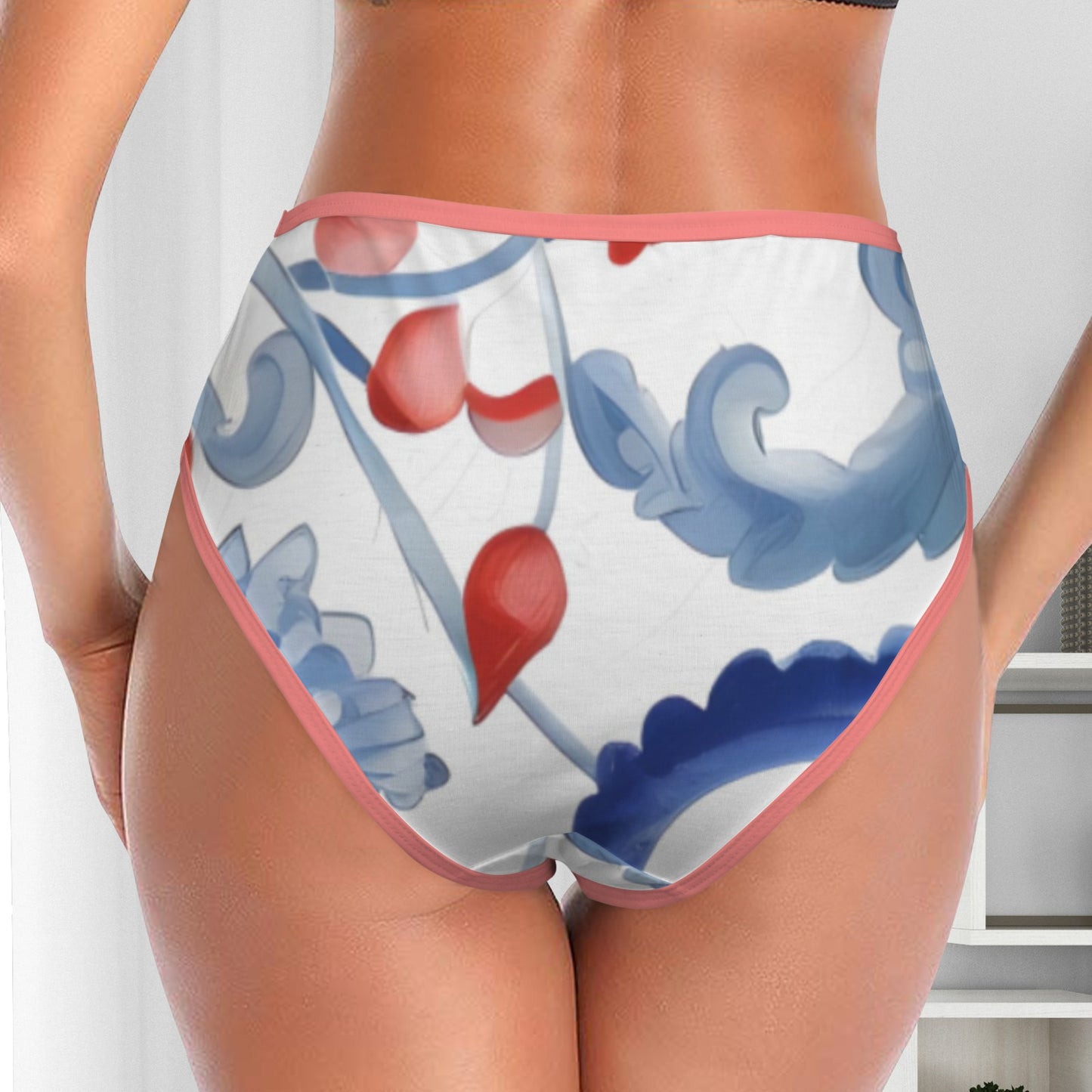 USA/American Flag Inspired Paisley/Floral Pattern Women's High Waisted Brief