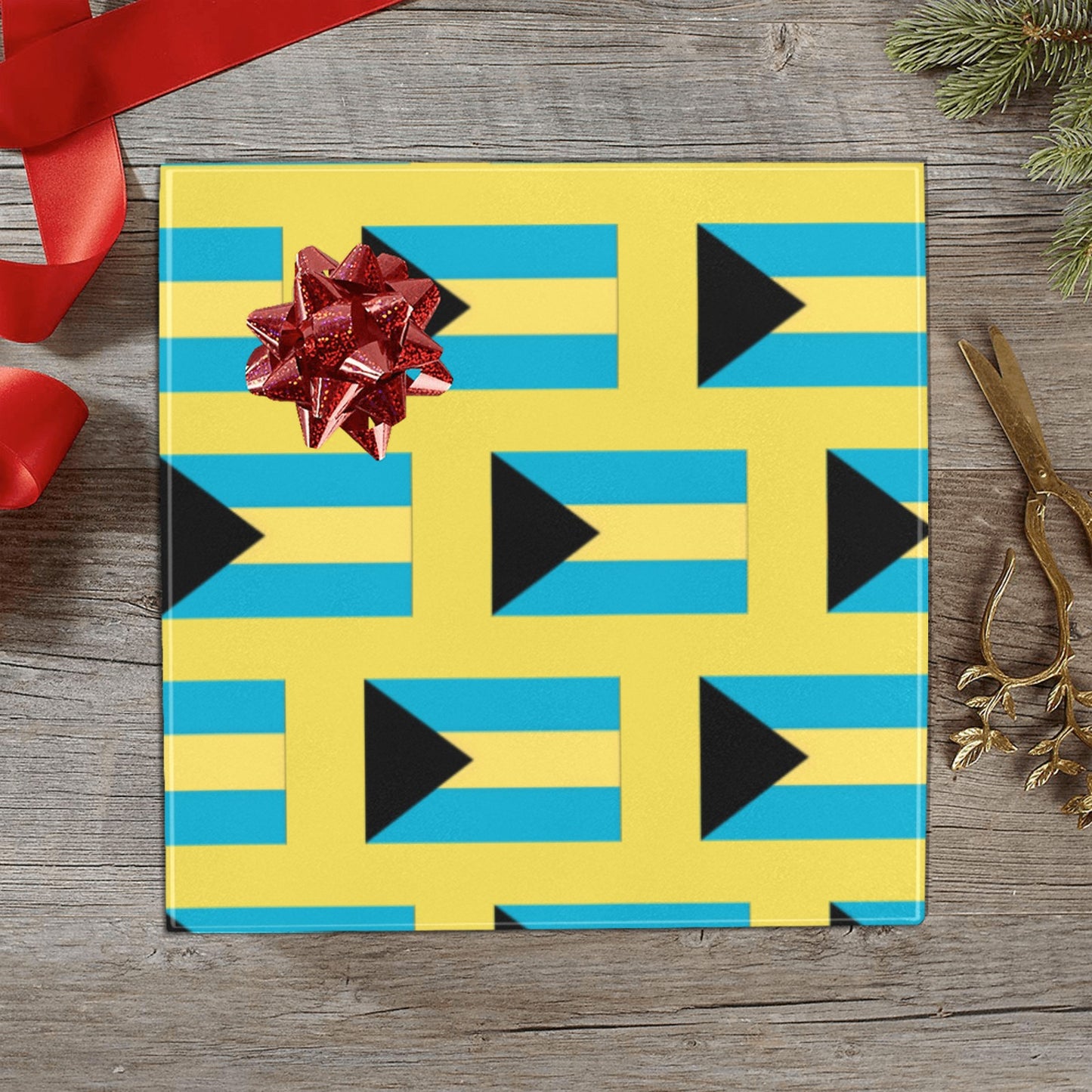 Bahamas Flag Inspired Custom Gift Wrapping Paper 58"x 22.5" (4 Rolls)