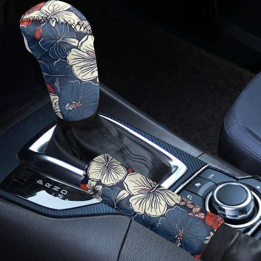 USA/American Flag Inspired Hawaiian Floral Pattern Gear Lever Cover+Hand Brake Cover