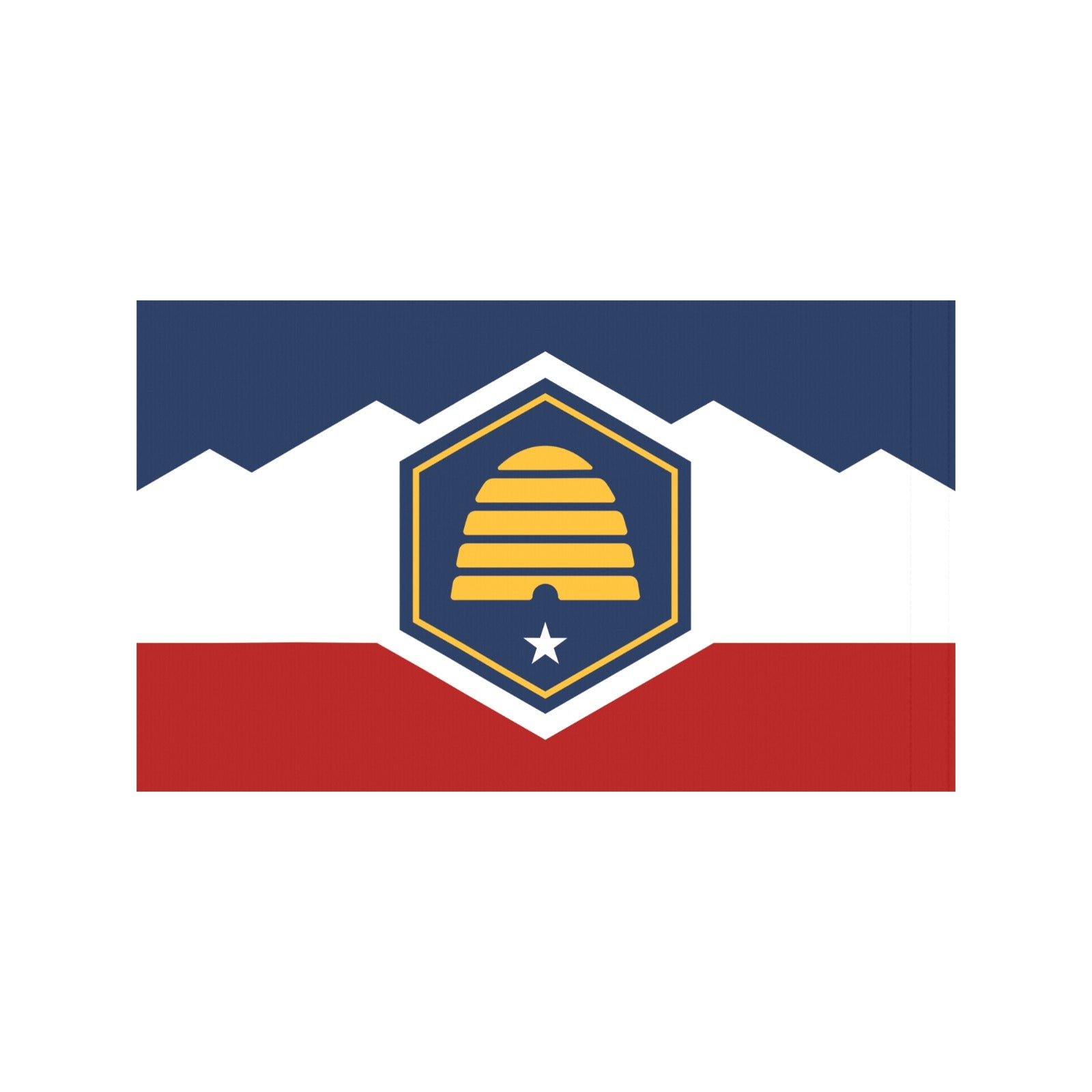 Image of a colorful flag with beehive emblem, Luv My Flag.