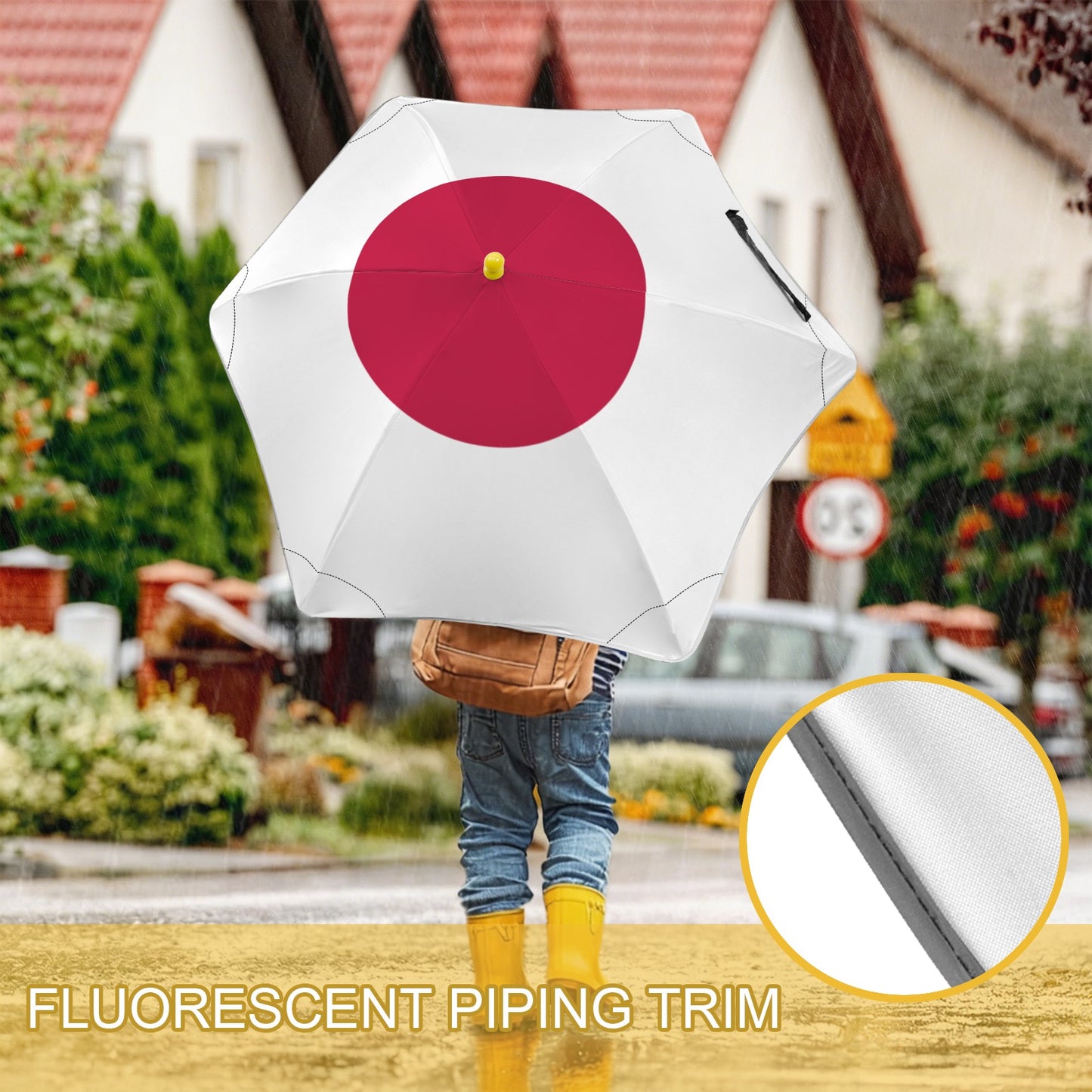 Japan Flag Inspired Kids Safe Round Corner Umbrella