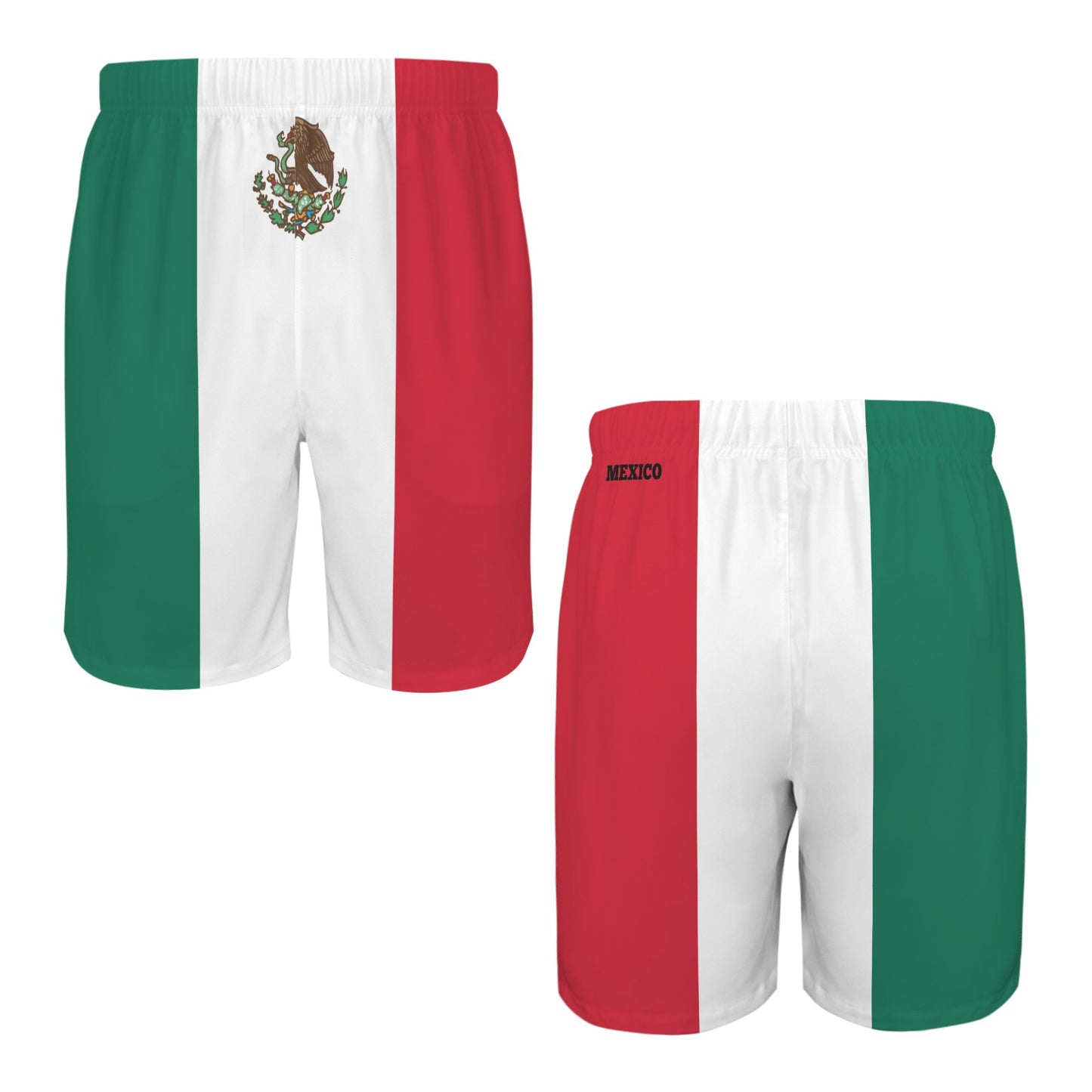 Mexico Flag Inspired Men’s Draw String Pocket Beach Shorts Printed in the USA