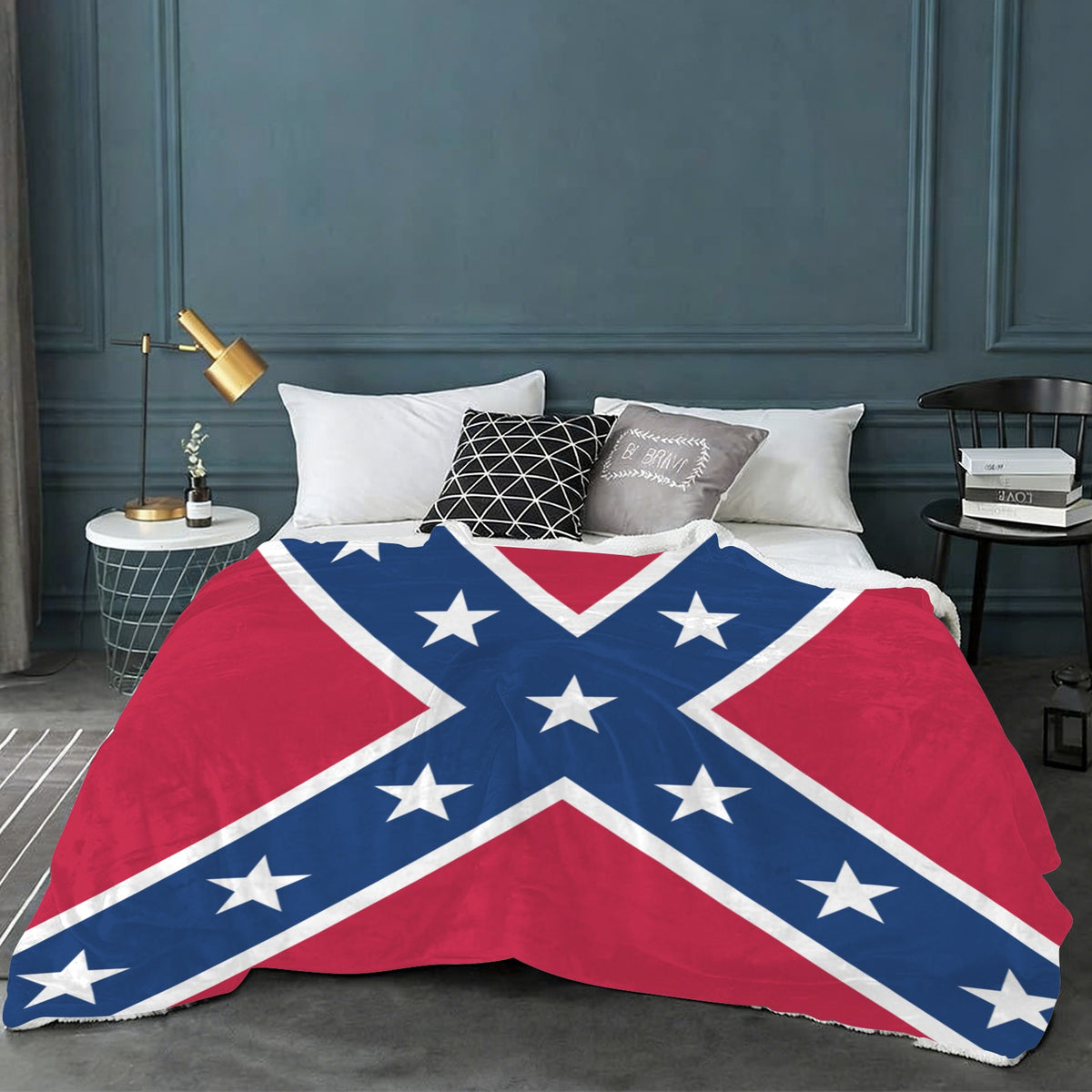 Confederate States Battle Flag Inspired Sherpa Fleece Blanket 90" x 108" | Prtinted in the USA
