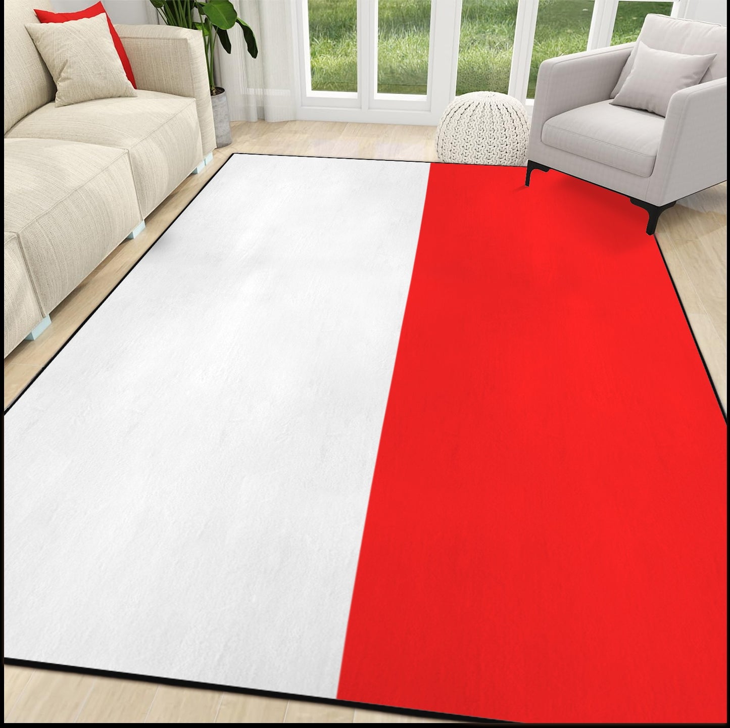 Indonesia Flag Inspired 84x60 Inch Area Rug with Black Binding (Made in the USA)