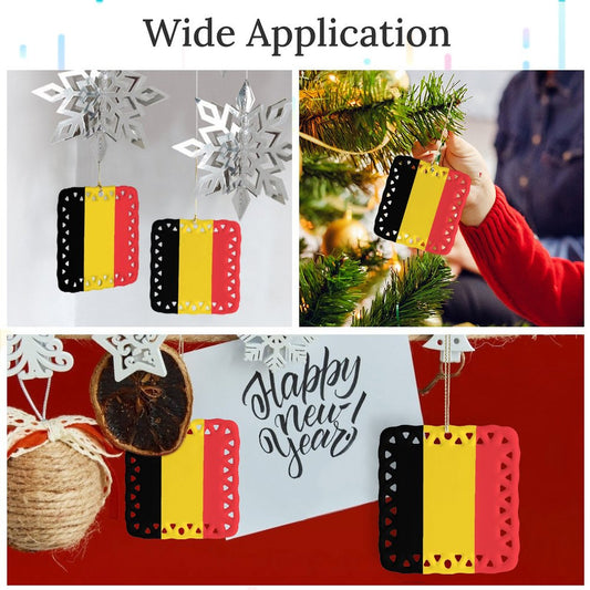 Belgium Flag Inspired Square Ceramic Ornament Made in the USA