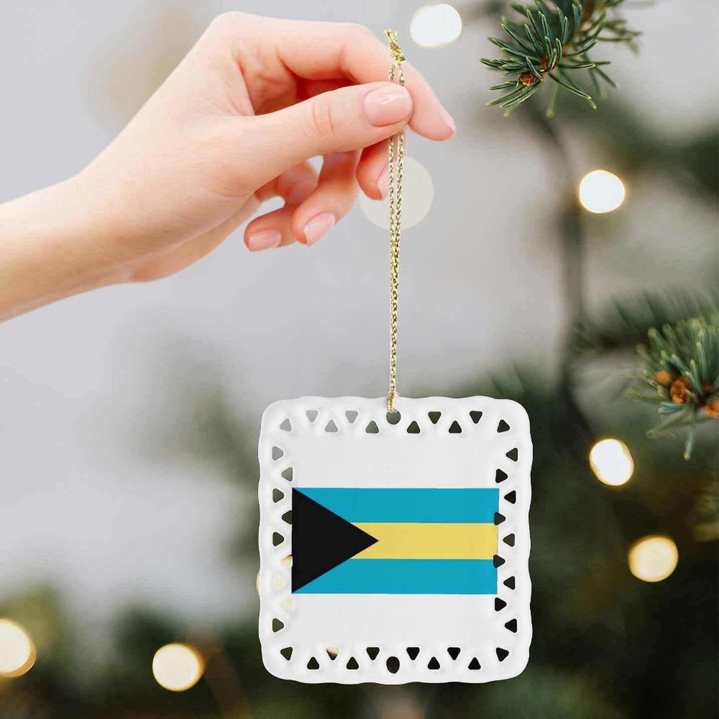Bahamas Flag Inspired Square Ceramic Ornament Made in the USA
