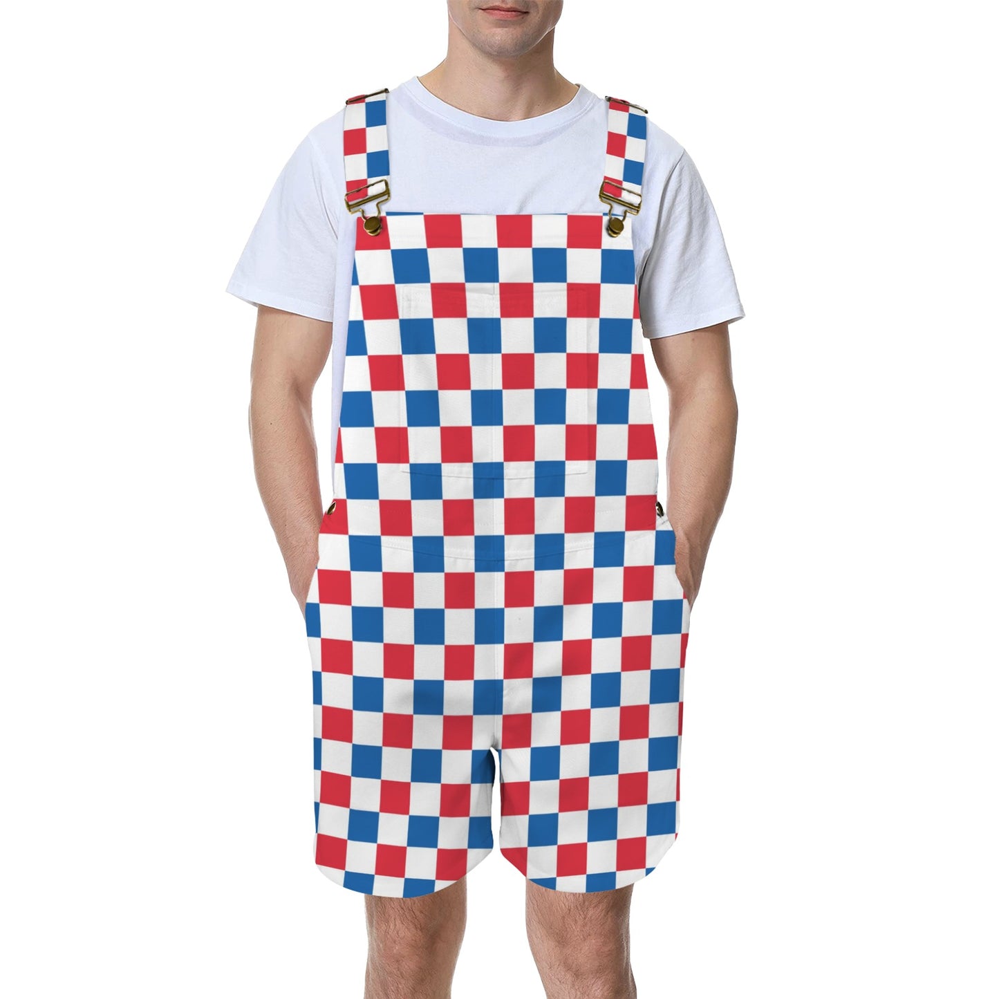 USA/American Flag Inspired Checkered Pattern Unisex Suspender Jumpsuit