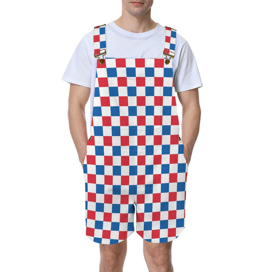 USA/American Flag Inspired Checkered Pattern Unisex Suspender Jumpsuit
