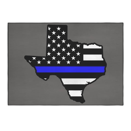 Thin Blue Line Flag Inspired Texas Shape 84x60 Inch Area Rug with Black Binding (Made in the USA)