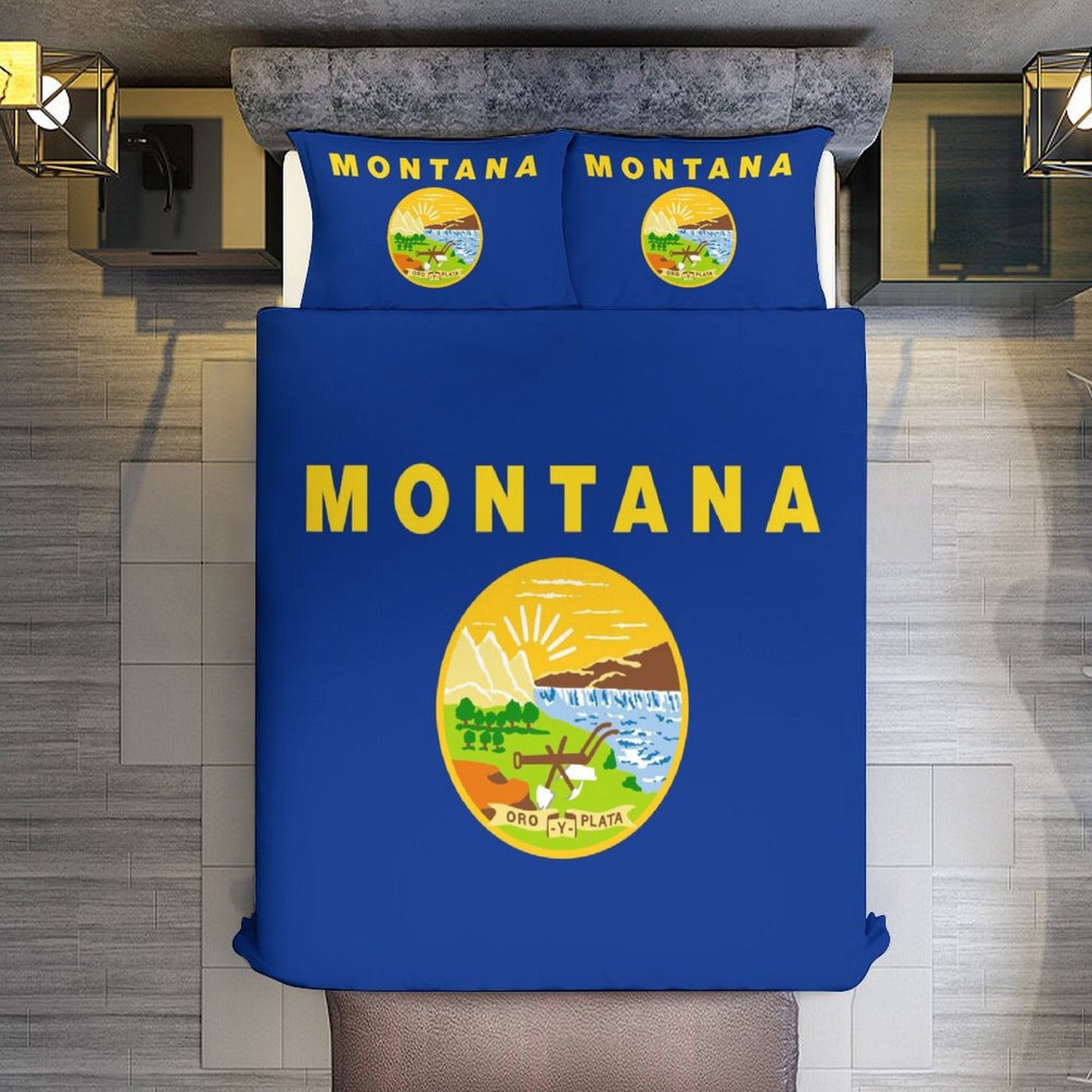 Montana Flag Inspired 3-Piece Bedding Set (1 Duvet Cover + 2 Pillow Shams) – 102"×90"