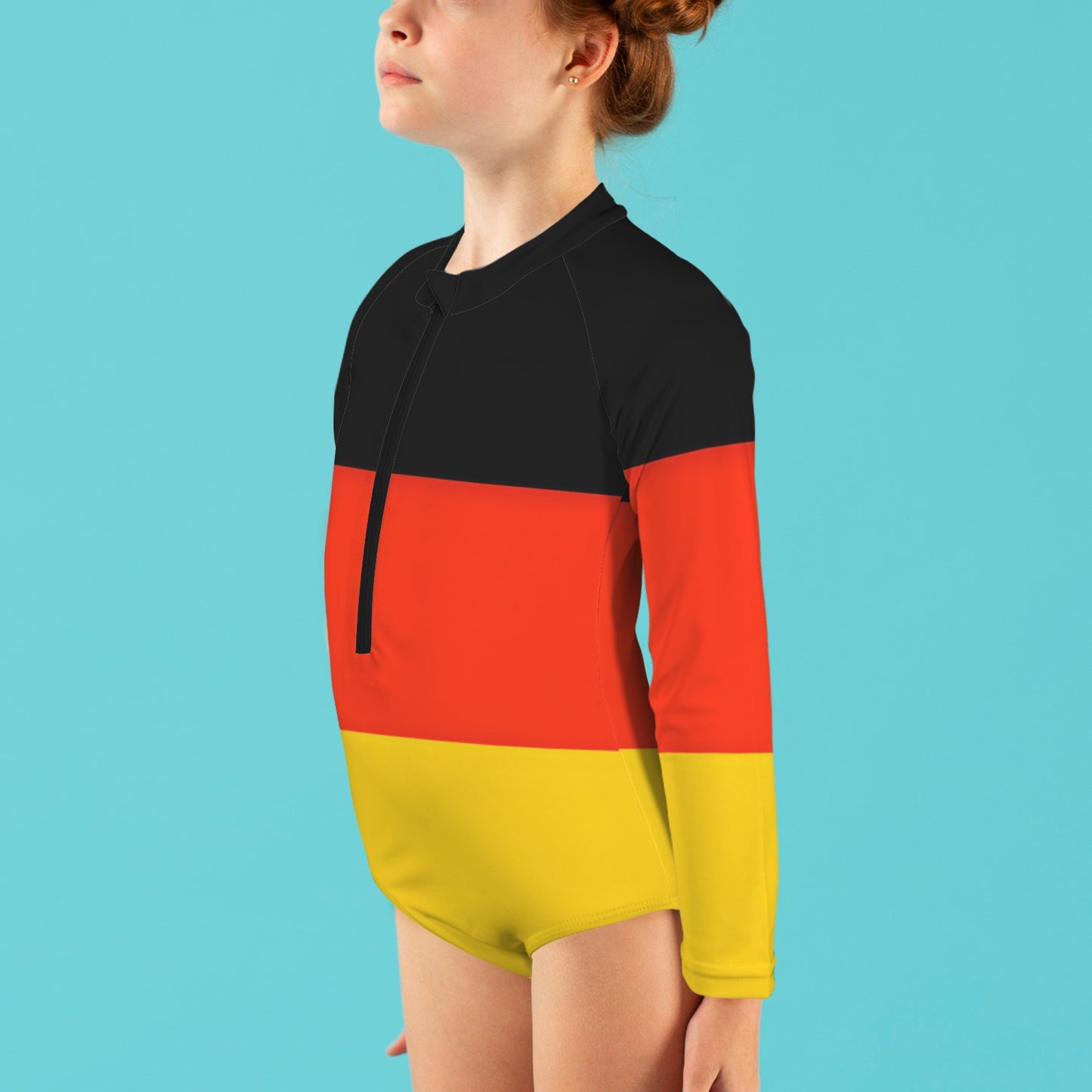 Germany Flag Inspired Big Girls' Long Sleeve One-Piece Swimsuit
