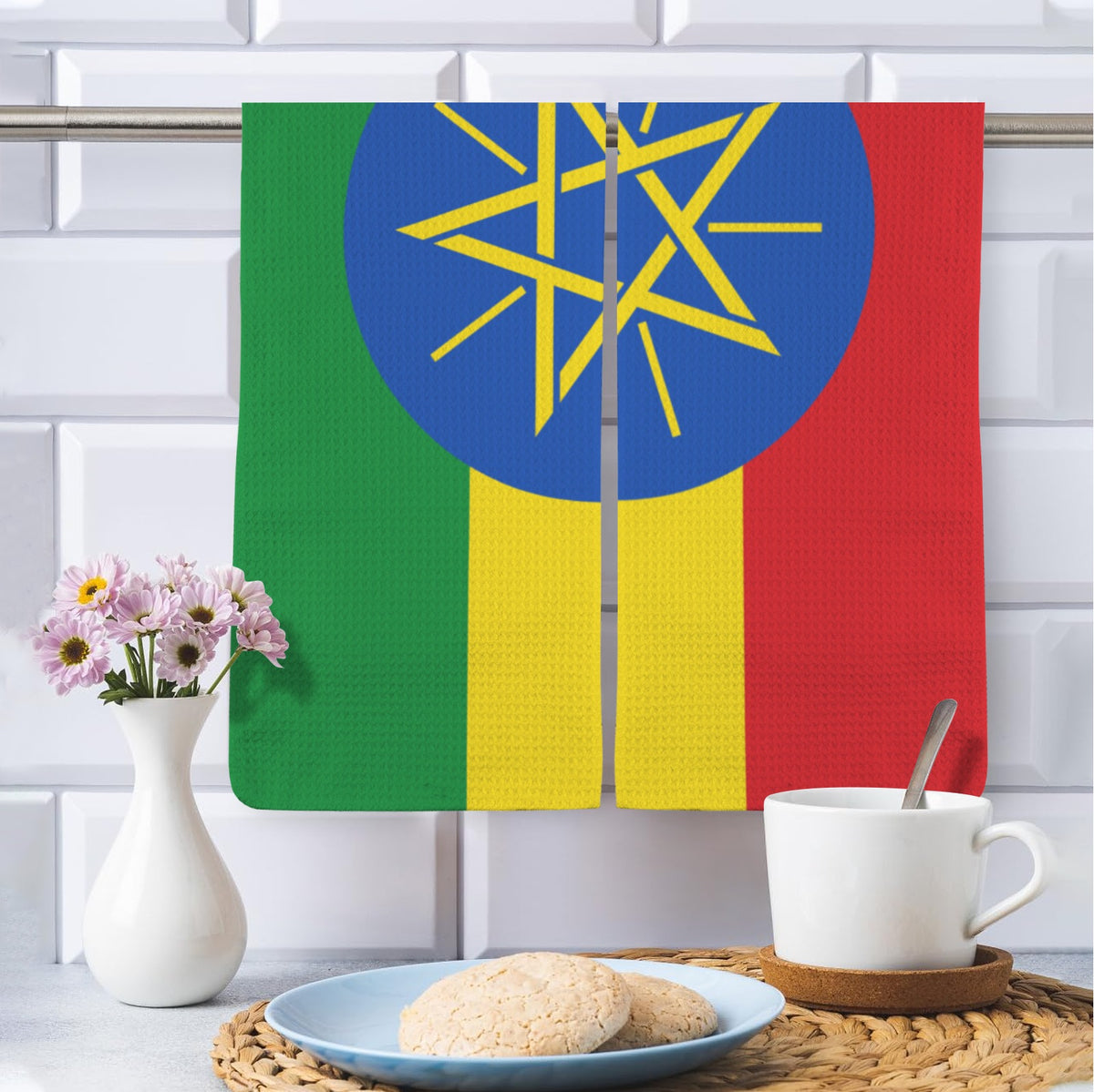 Ethiopia Flag Inspired Kitchen Towel 40X60cm (Pack of 2) | Printed In the USA