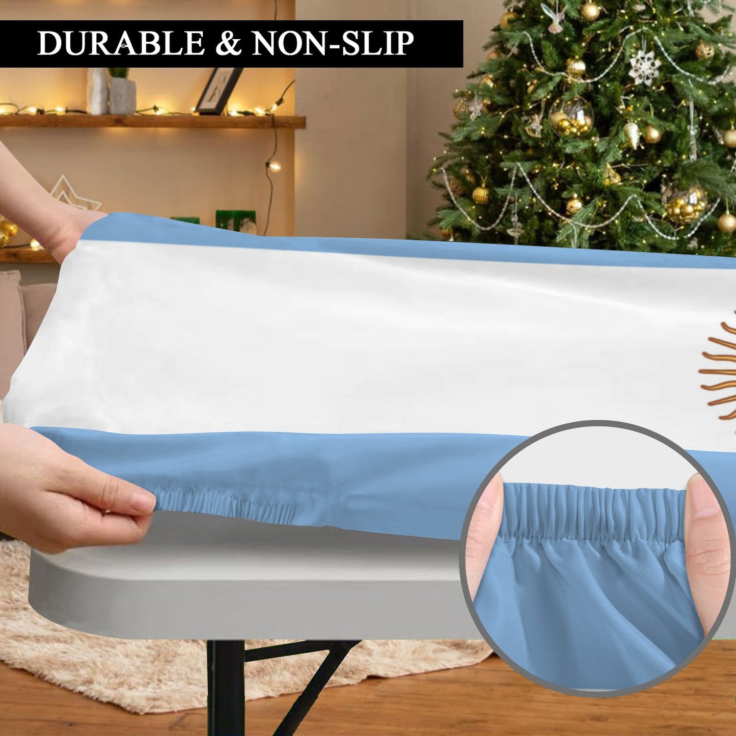 Argentina Flag Inspired Custom Elastic Fitted Tablecloth 72x30 inch (Made in the USA)